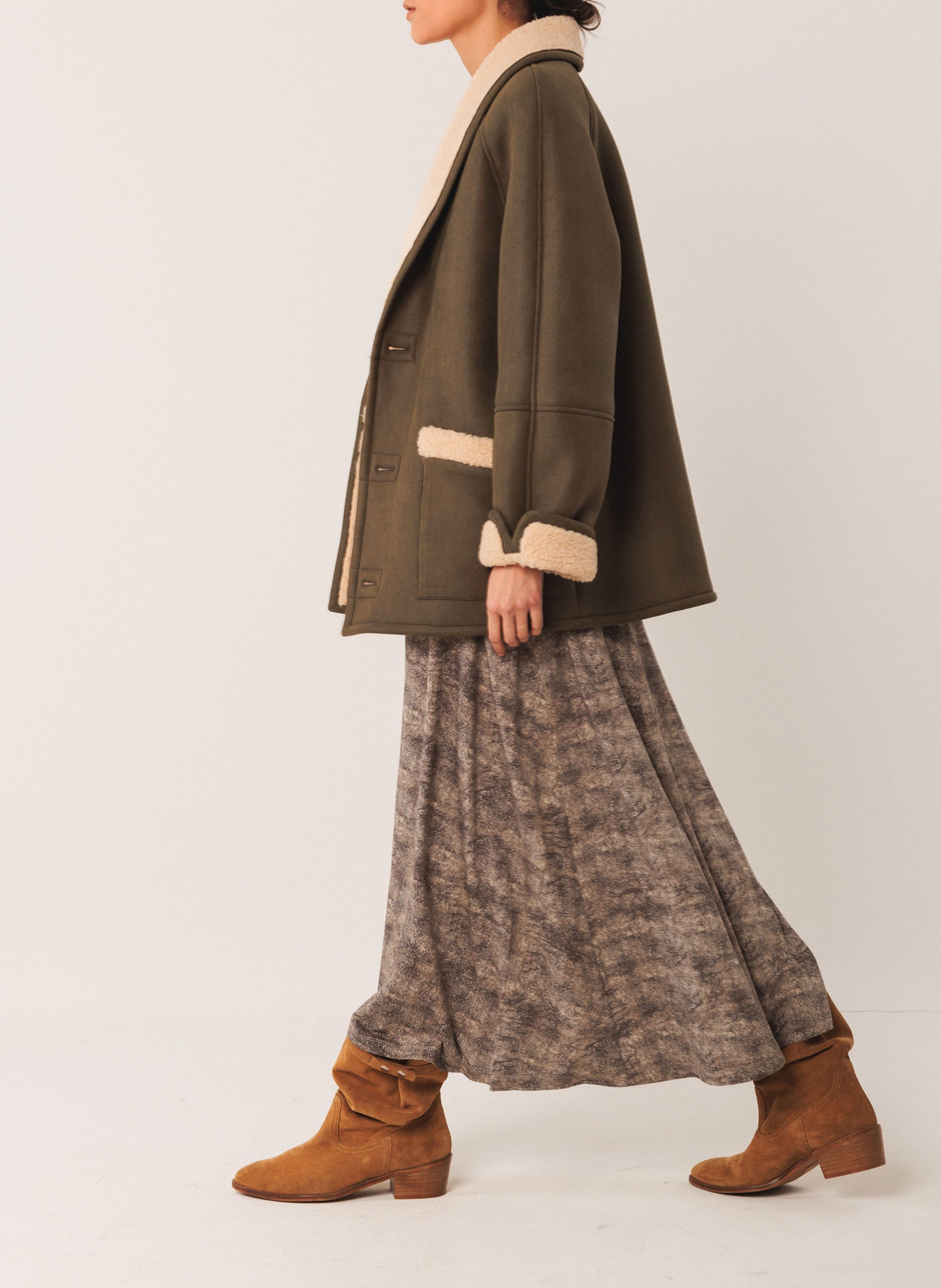 Manteau col à revers  INDI & COLD Kaki