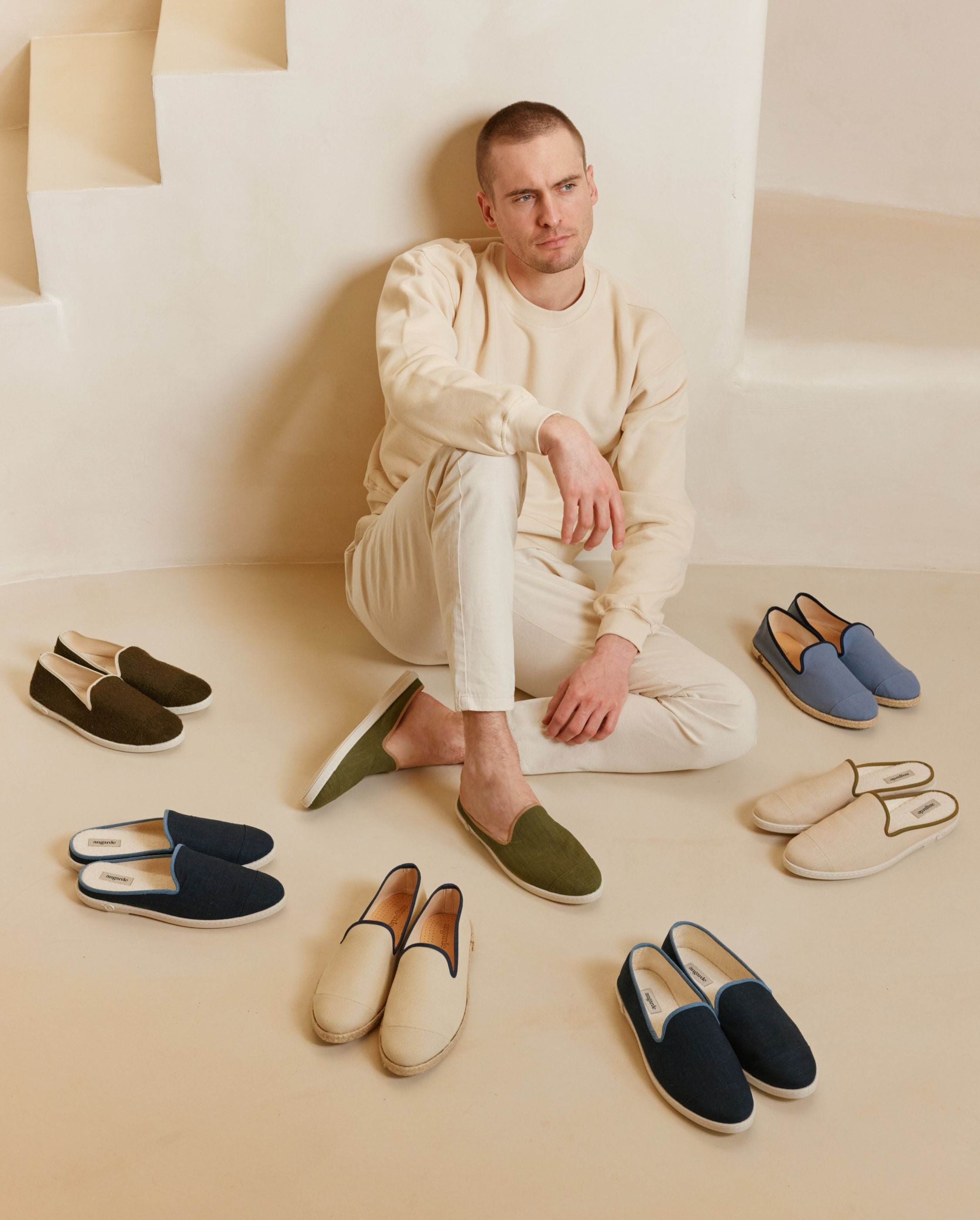 Men's linen mule, beige khaki ANGARDE Beige