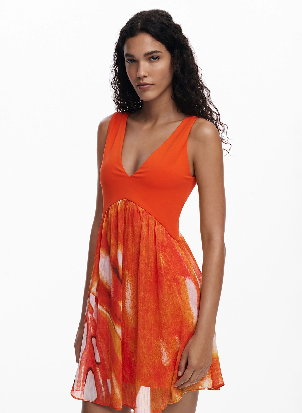 Robe courte col V imprimée DESIGUAL Orange