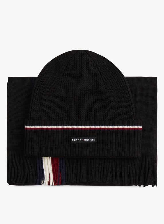 Set berretto e sciarpa in misto lana Nero Tommy hilfiger Uomo