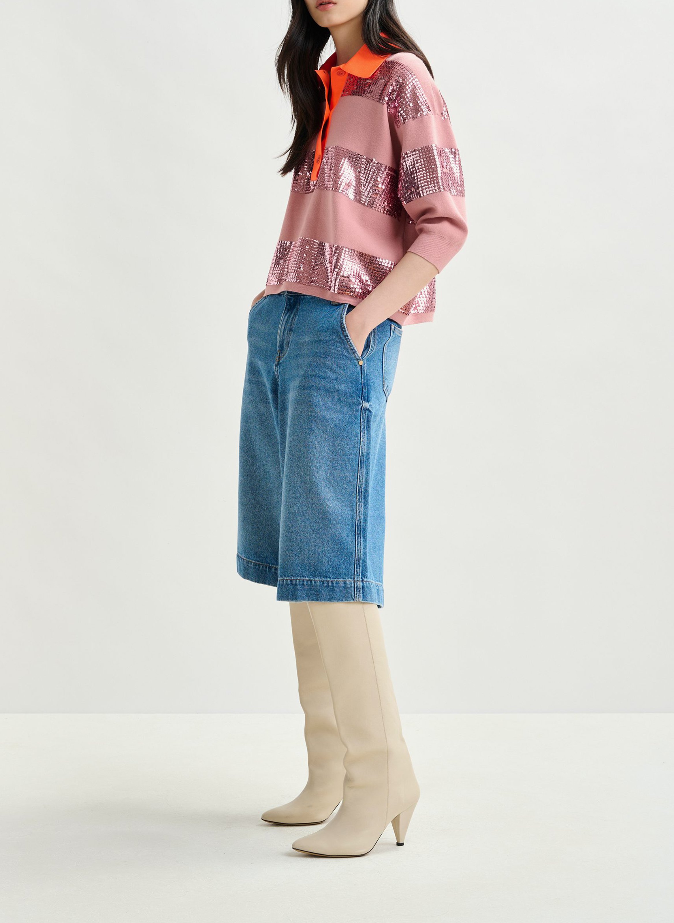 Loose fit striped sequin polo ESSENTIEL ANTWERP Pink