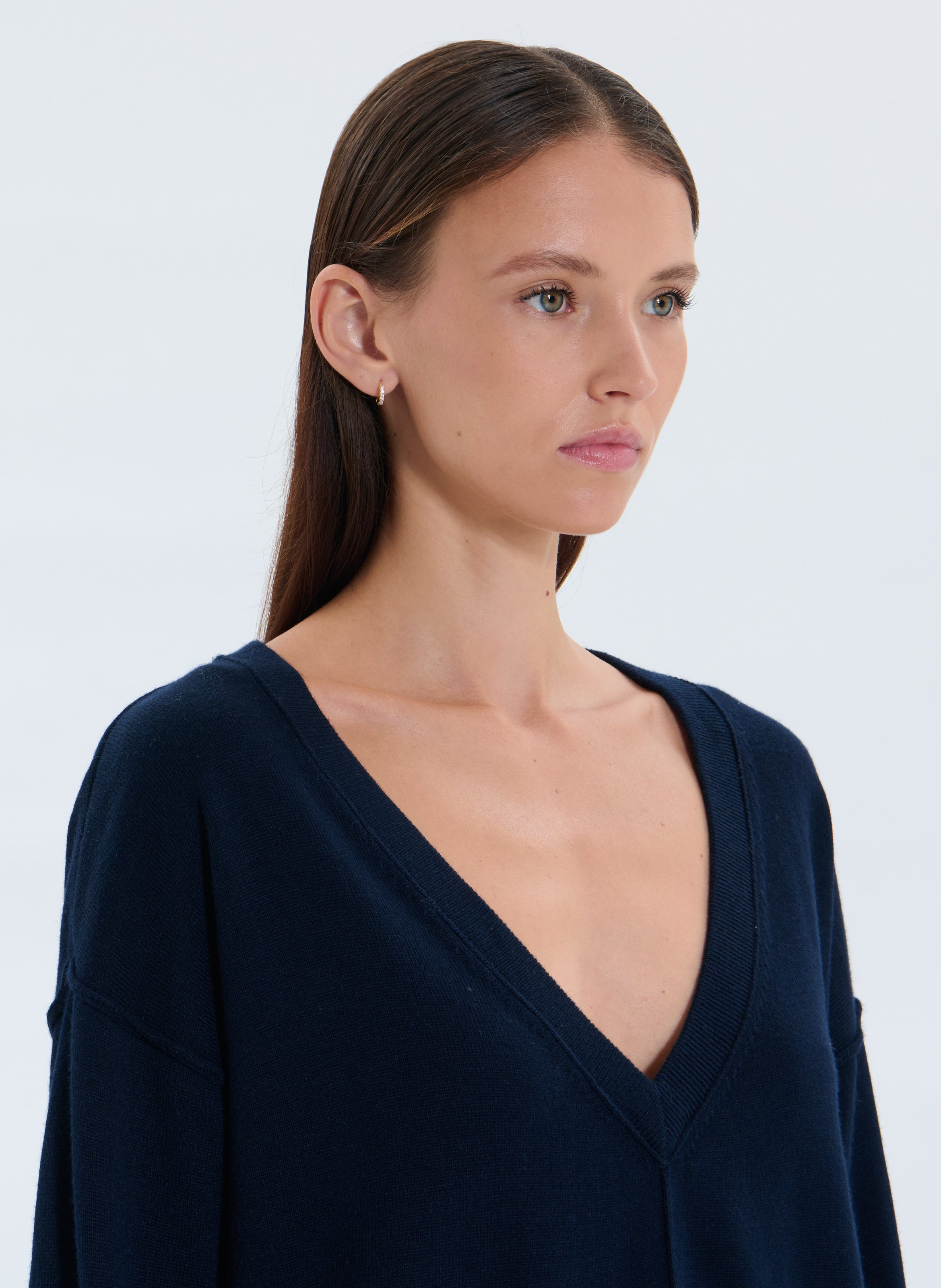 Pull ajusté col V ZAPA Bleu