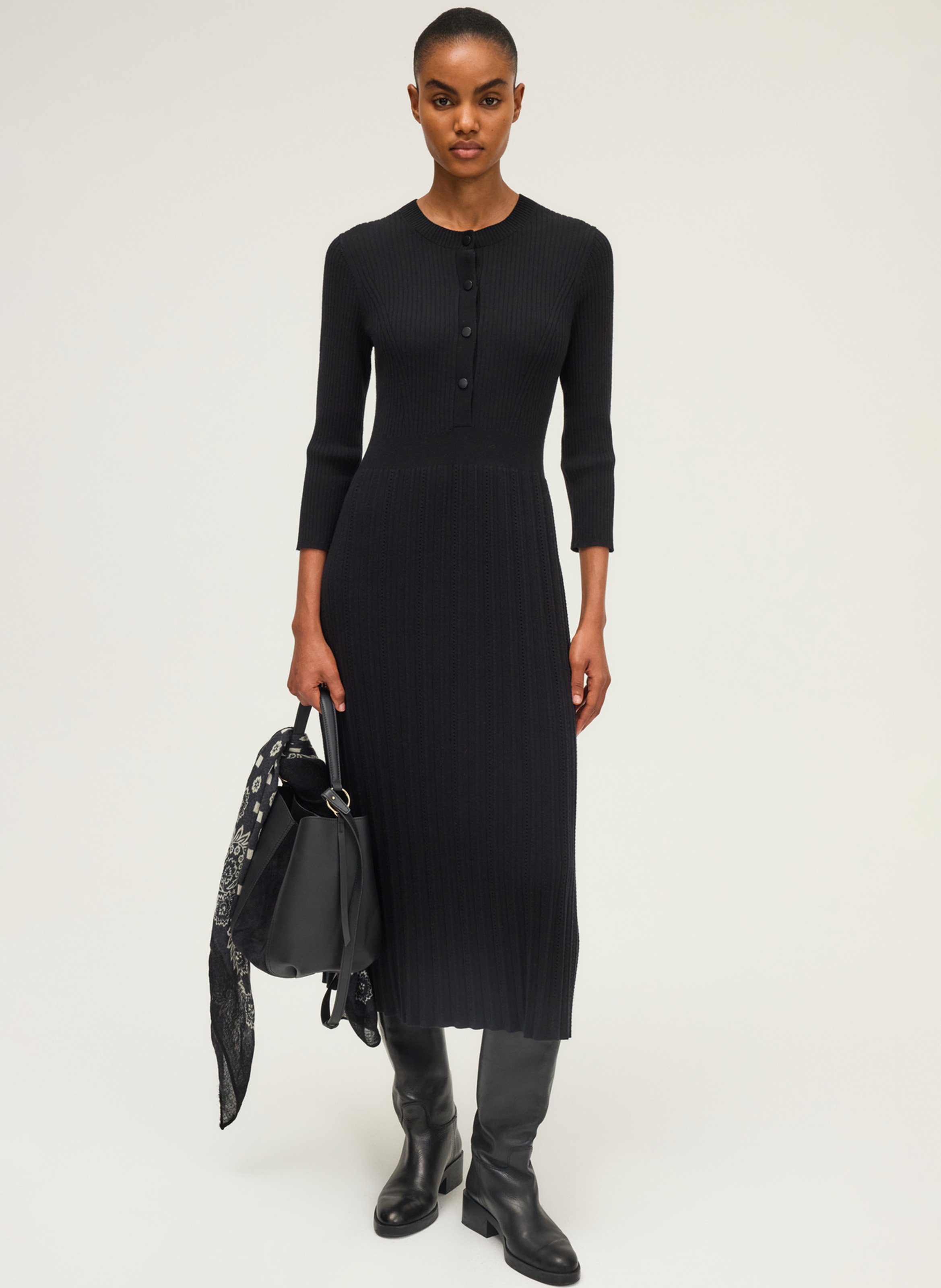 Robe midi col rond  PABLO Noir