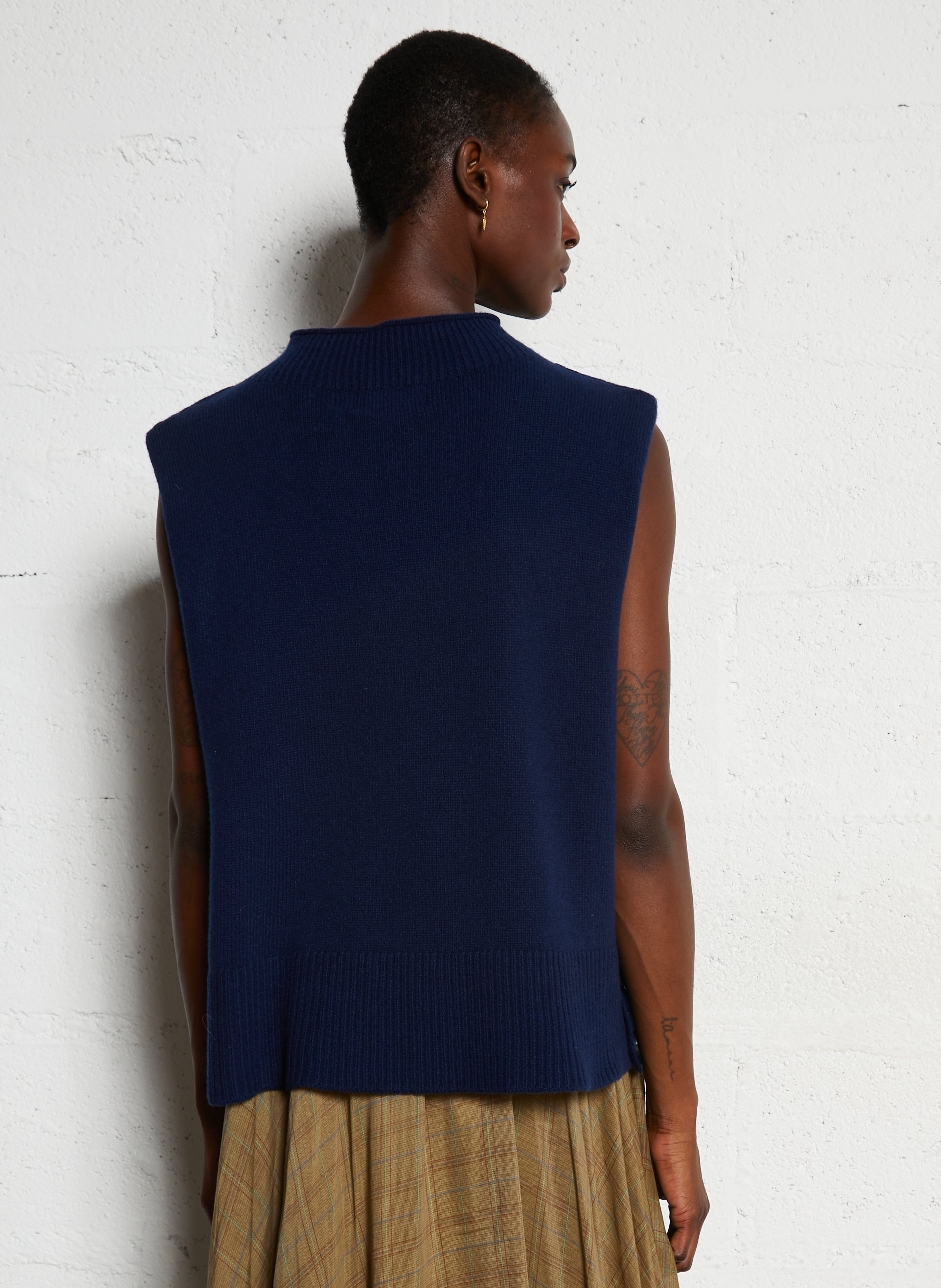 Mouwloze rechte wollen trui MAISON ANJE Blauw