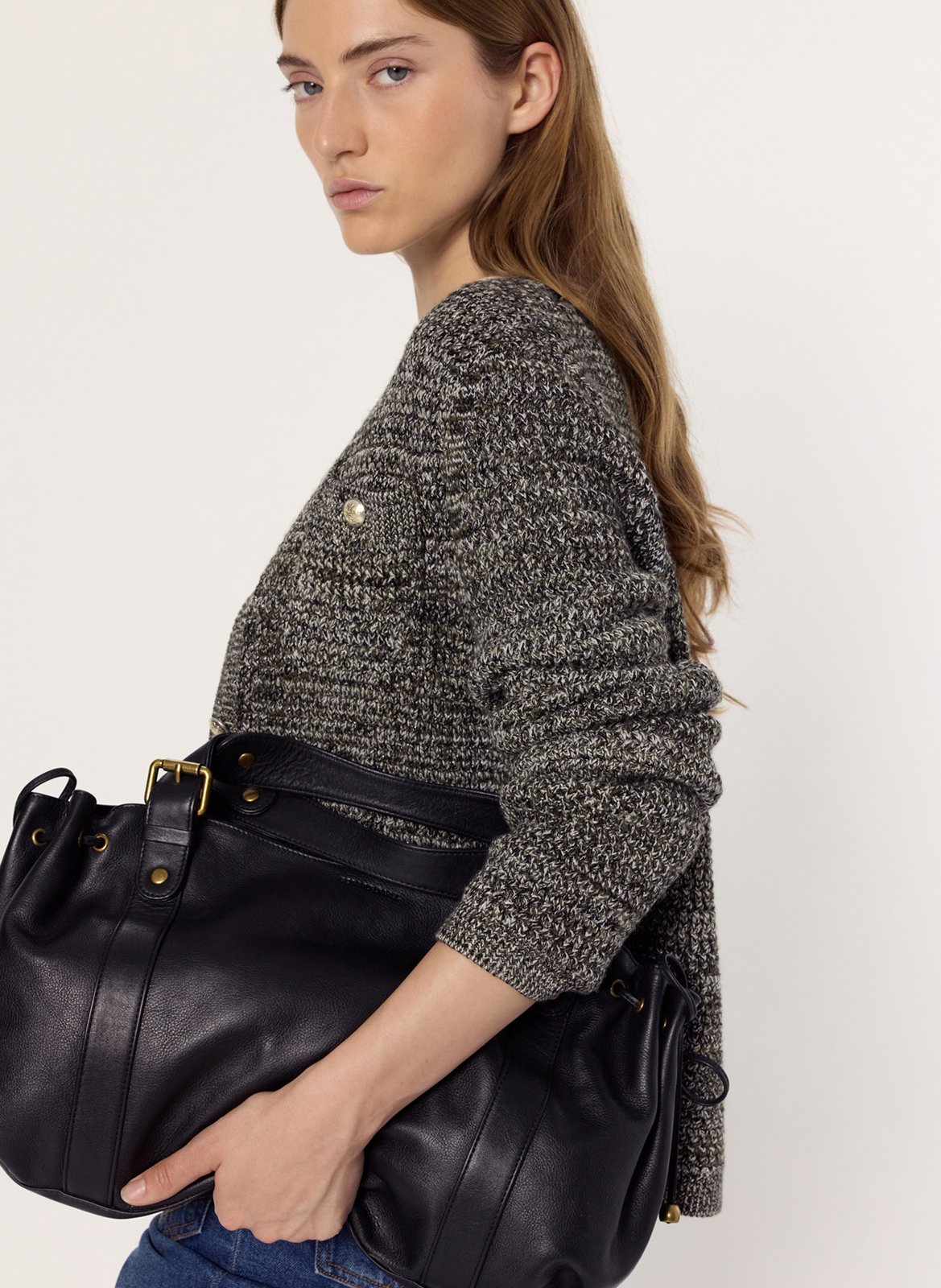 Round-neck mixed-knit cardigan GERARD DAREL Khaki