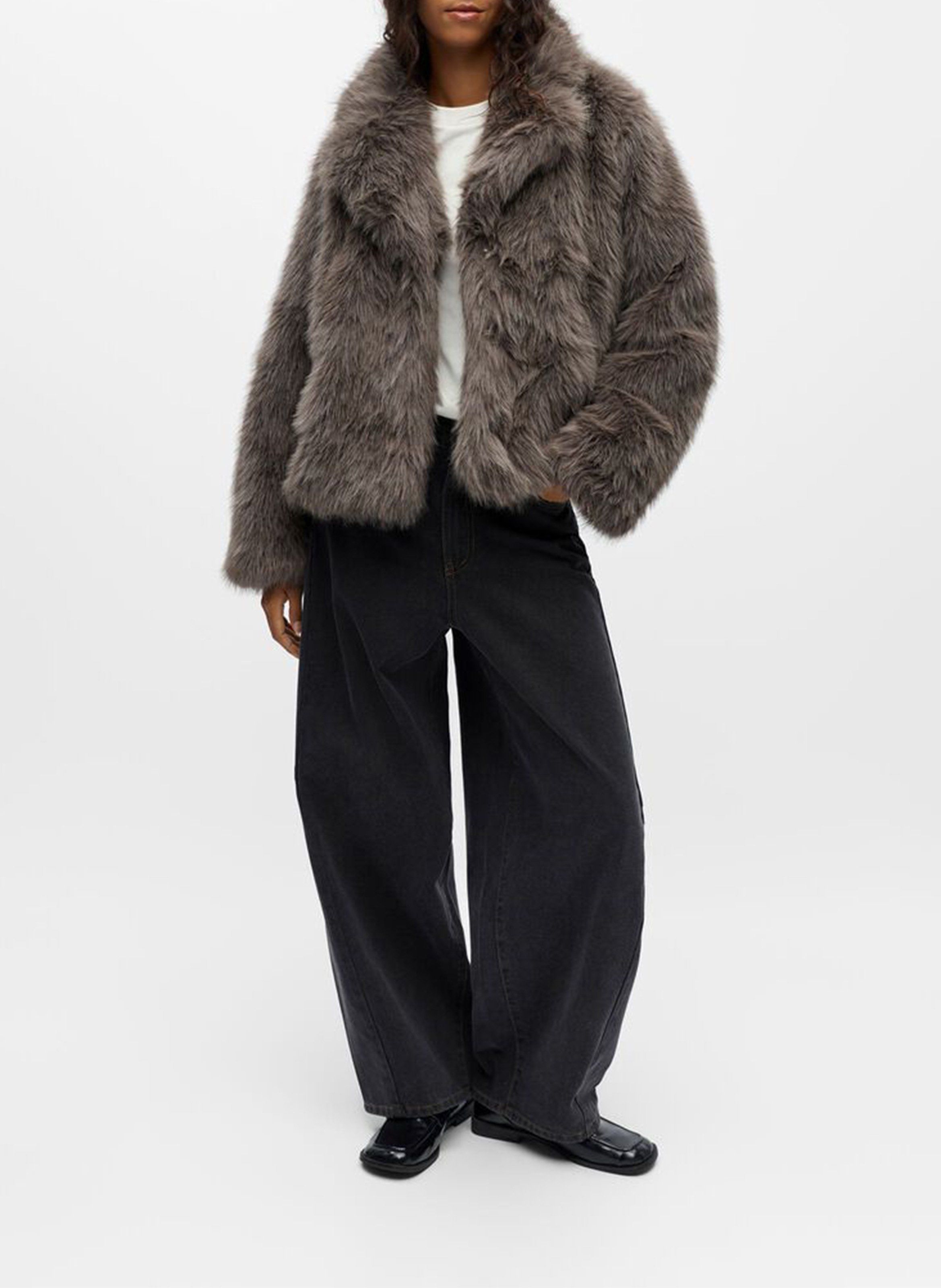 Manteau col classique en fourrure synthétique OBJECT Gris