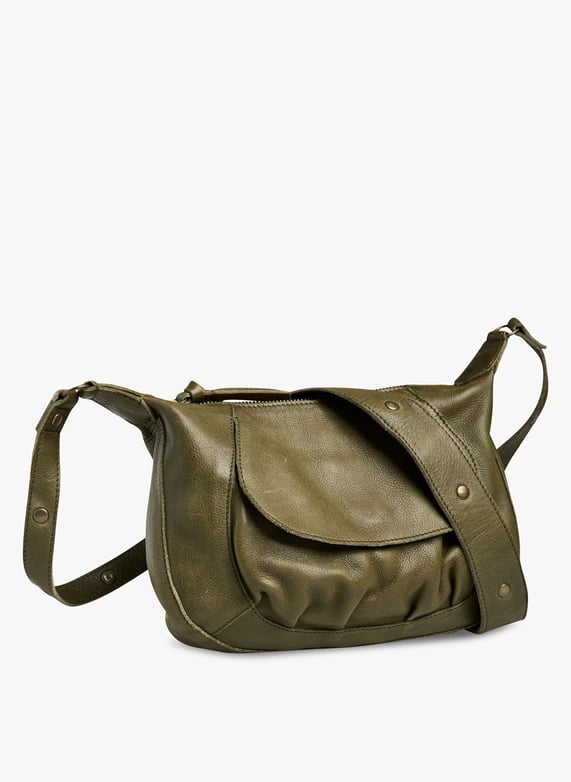 Sac badoulière en cuir Justa Vert Pieces Femme Place des Tendances