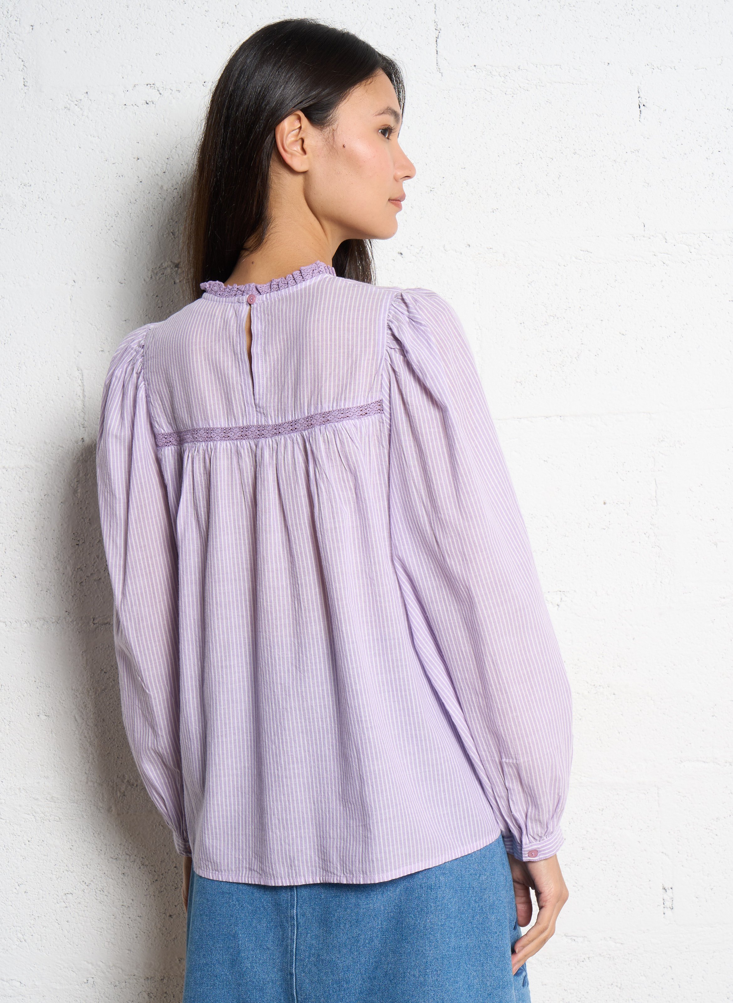 Loose-fit striped blouse with round neck LA PETITE ETOILE Purple