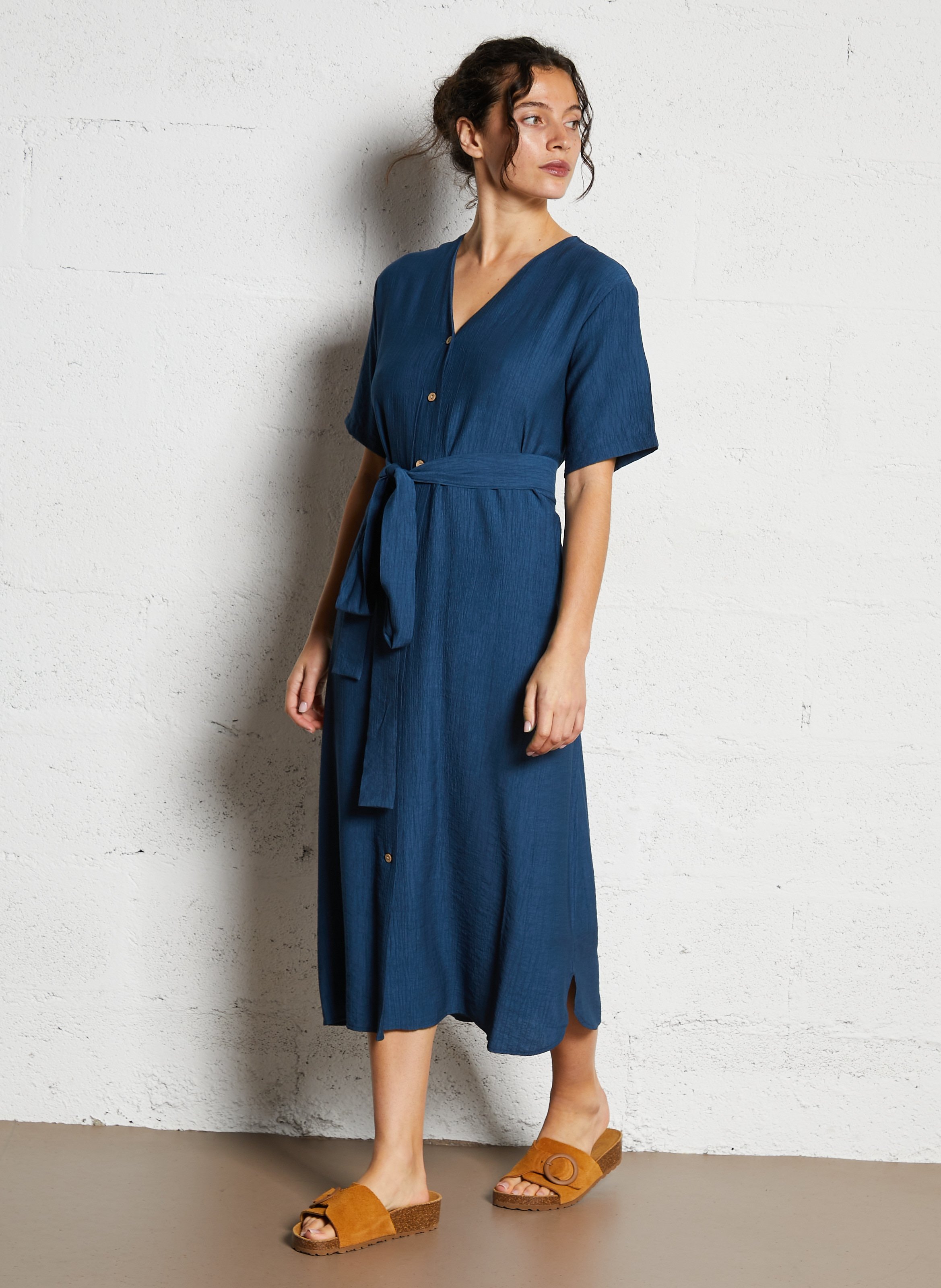 Robe midi col v NICE THINGS Bleu