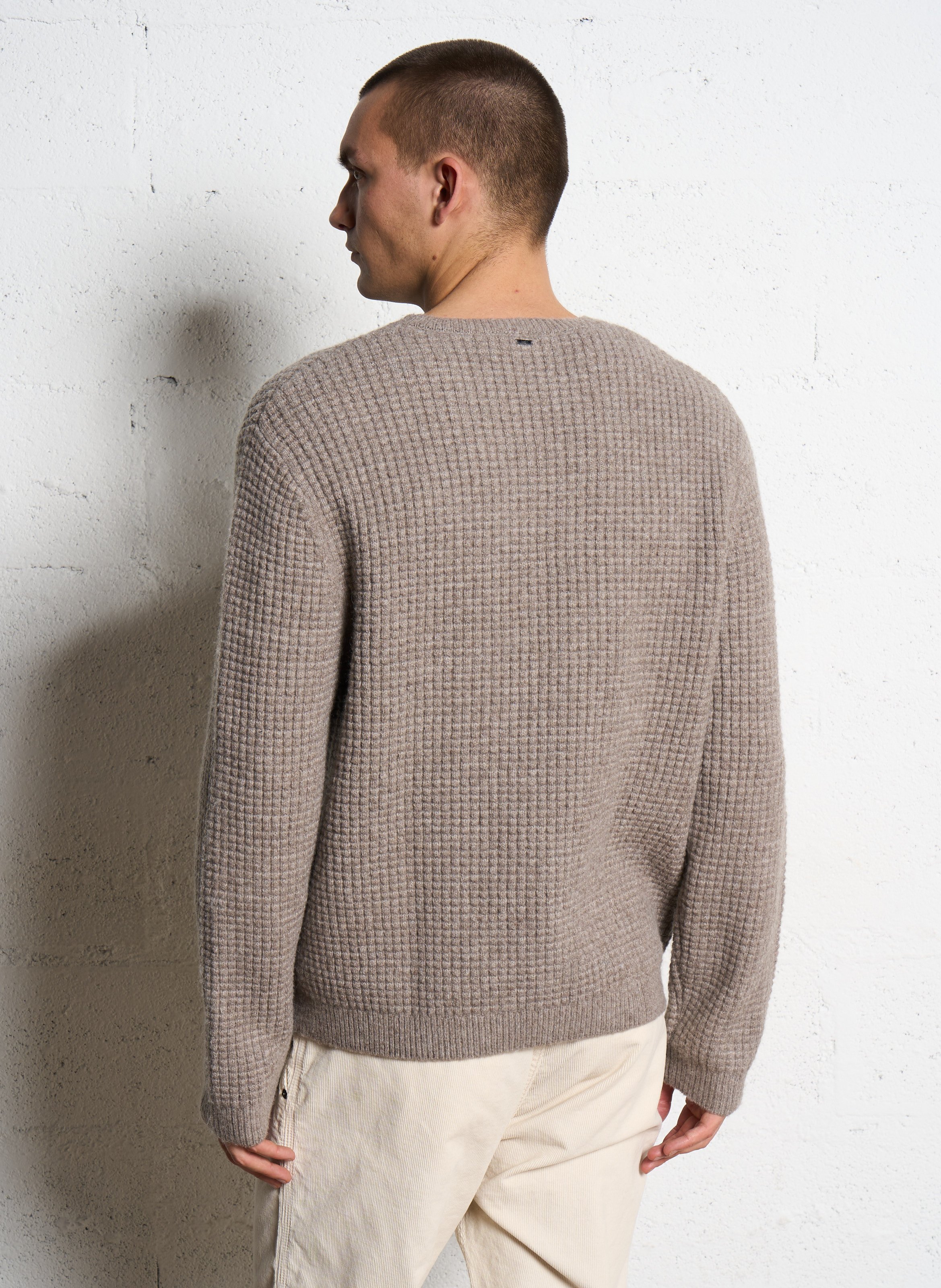 Pull droit col rond en maille fantaisie IKKS Beige