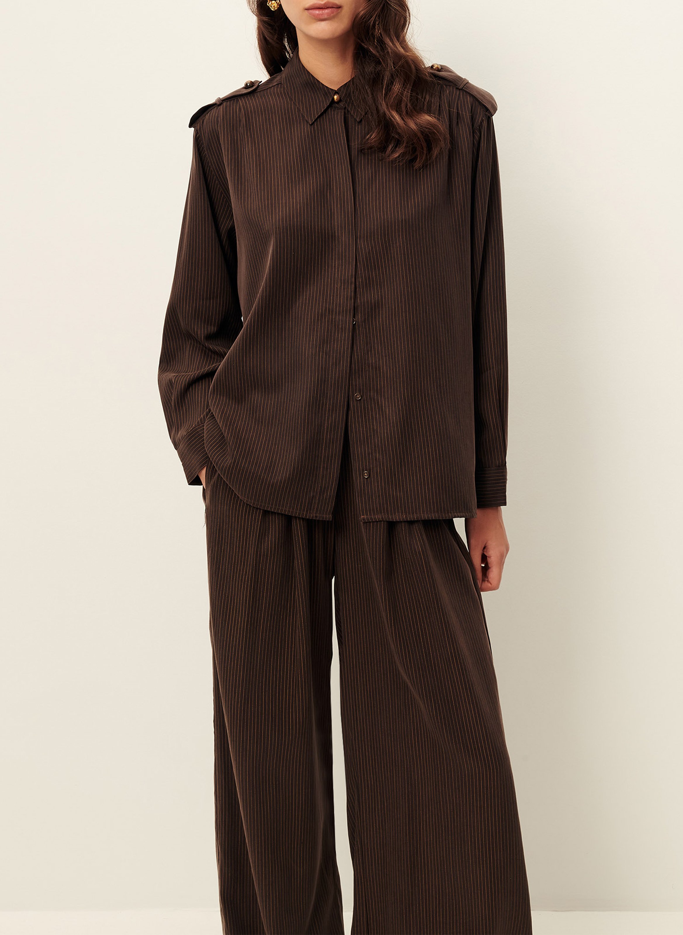 Chemise ample boutonnée à rayures SESSUN Marron