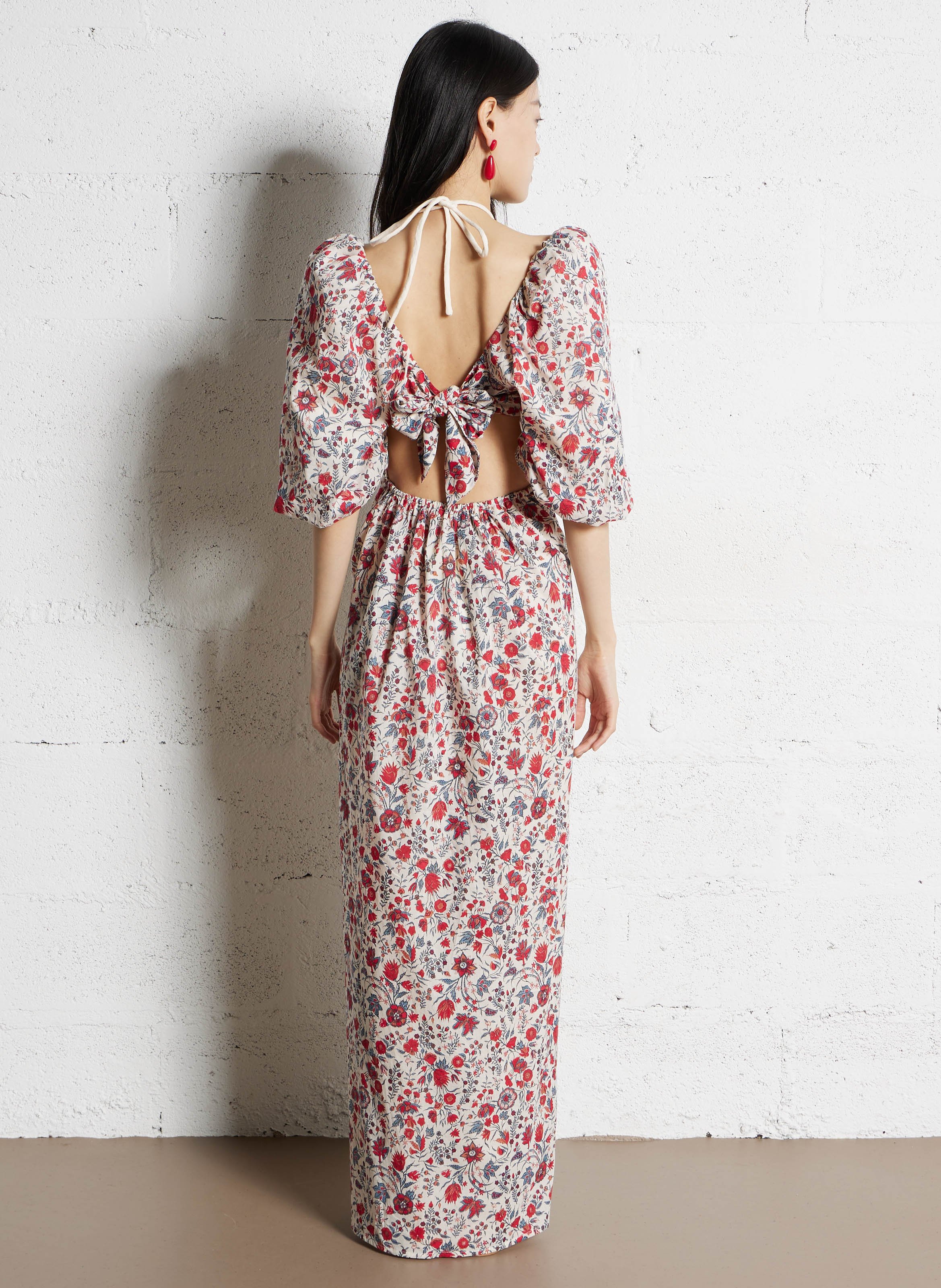 Langes, bedrucktes Kleid aus Baumwolle mit Gürtel ANTIK BATIK Mehrfarbig