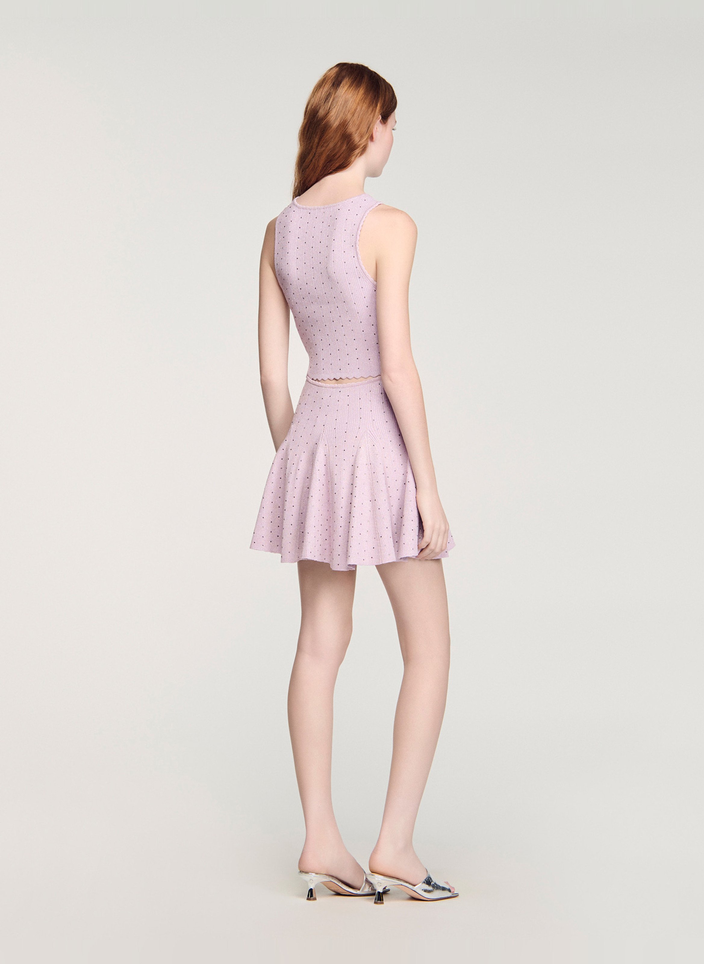 Top ajusté col rond en maille strassée SANDRO Violet