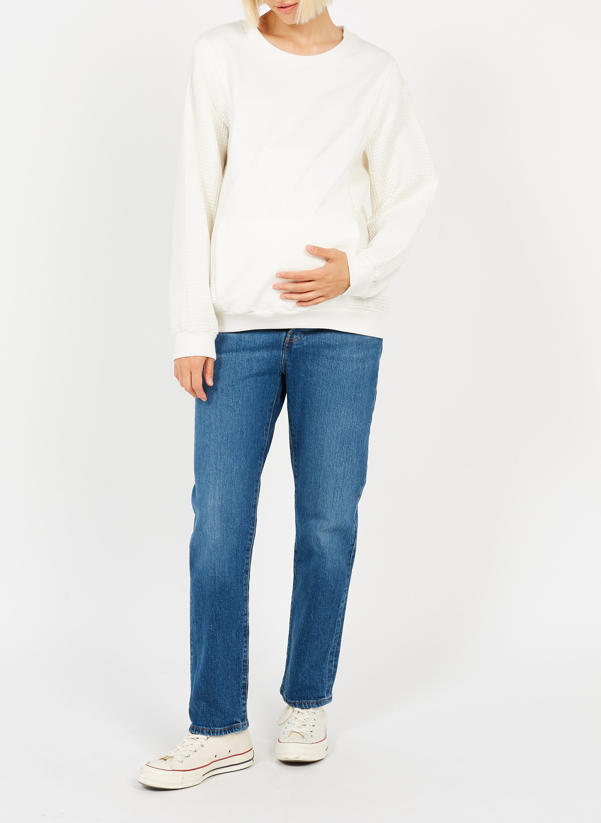 Long-sleeved cotton maternity top POLINA White