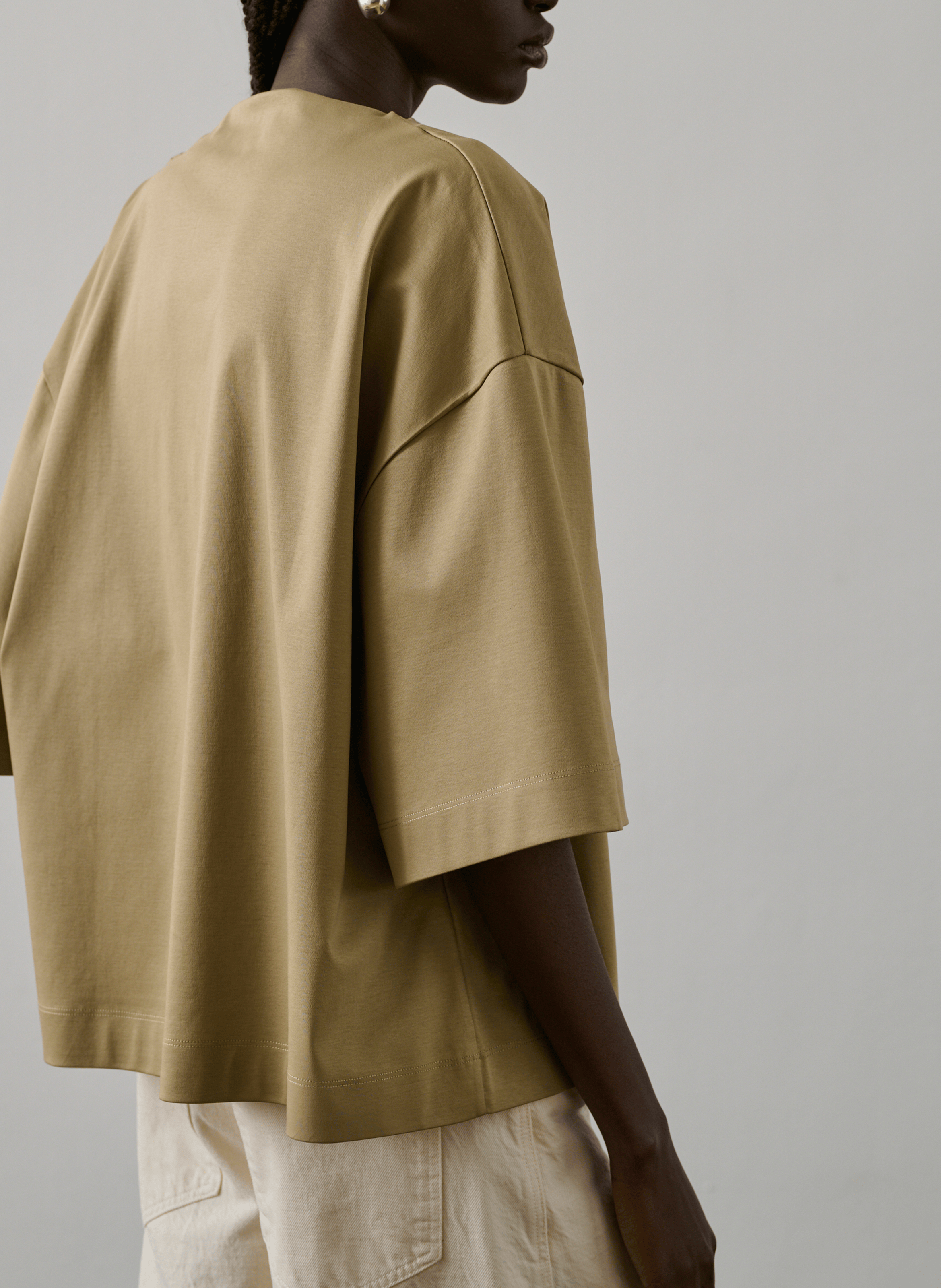 Short-sleeved draped plain t-shirt SOEUR Beige