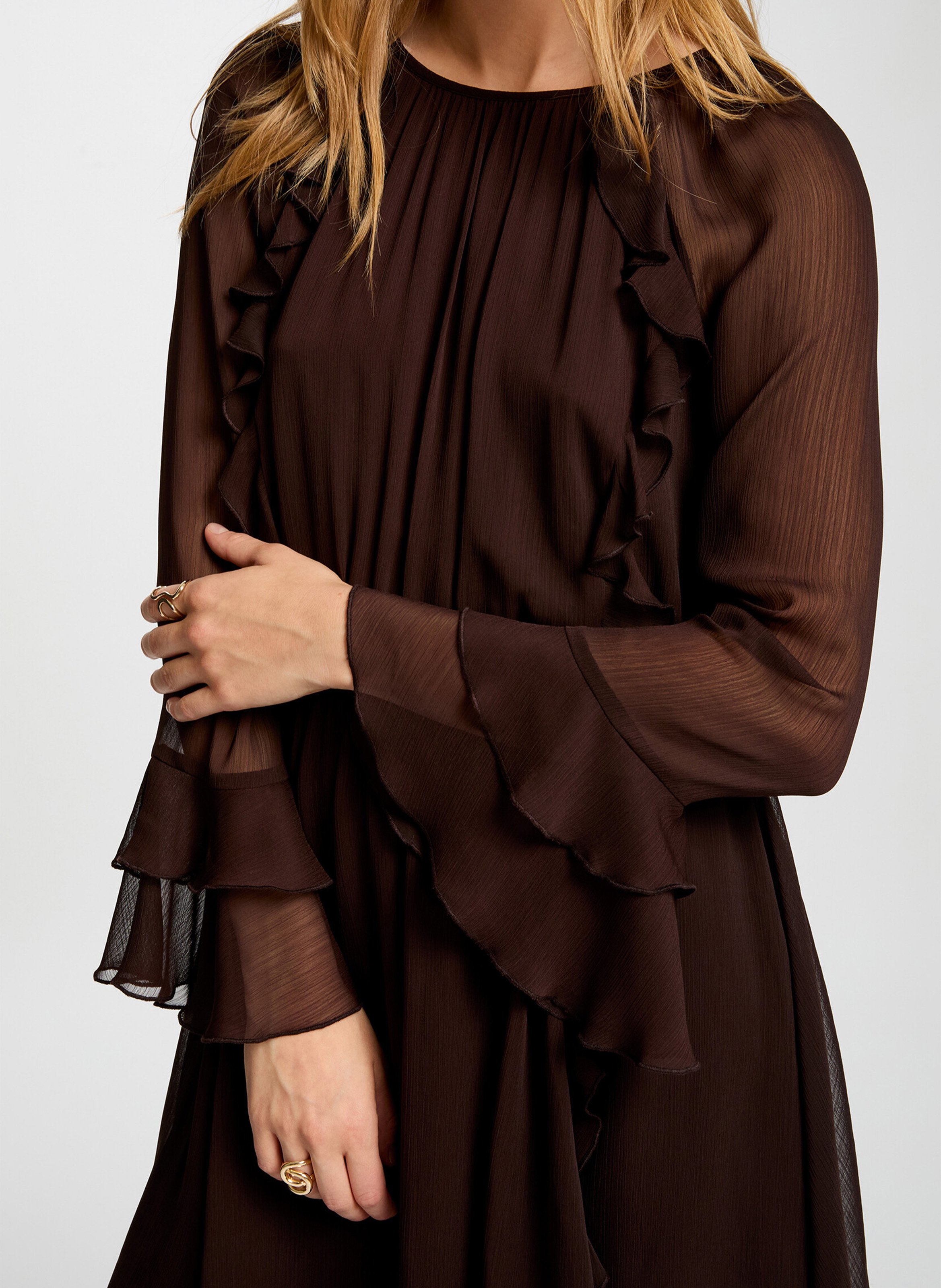 Robe ample courte à volants MORGAN Marron