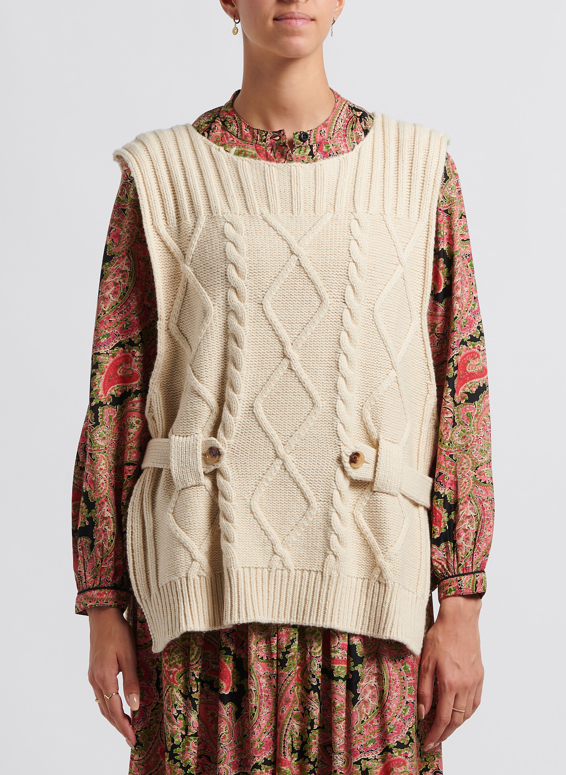 Mouwloze trui met ronde hals |wolblend SWILDENS Wit