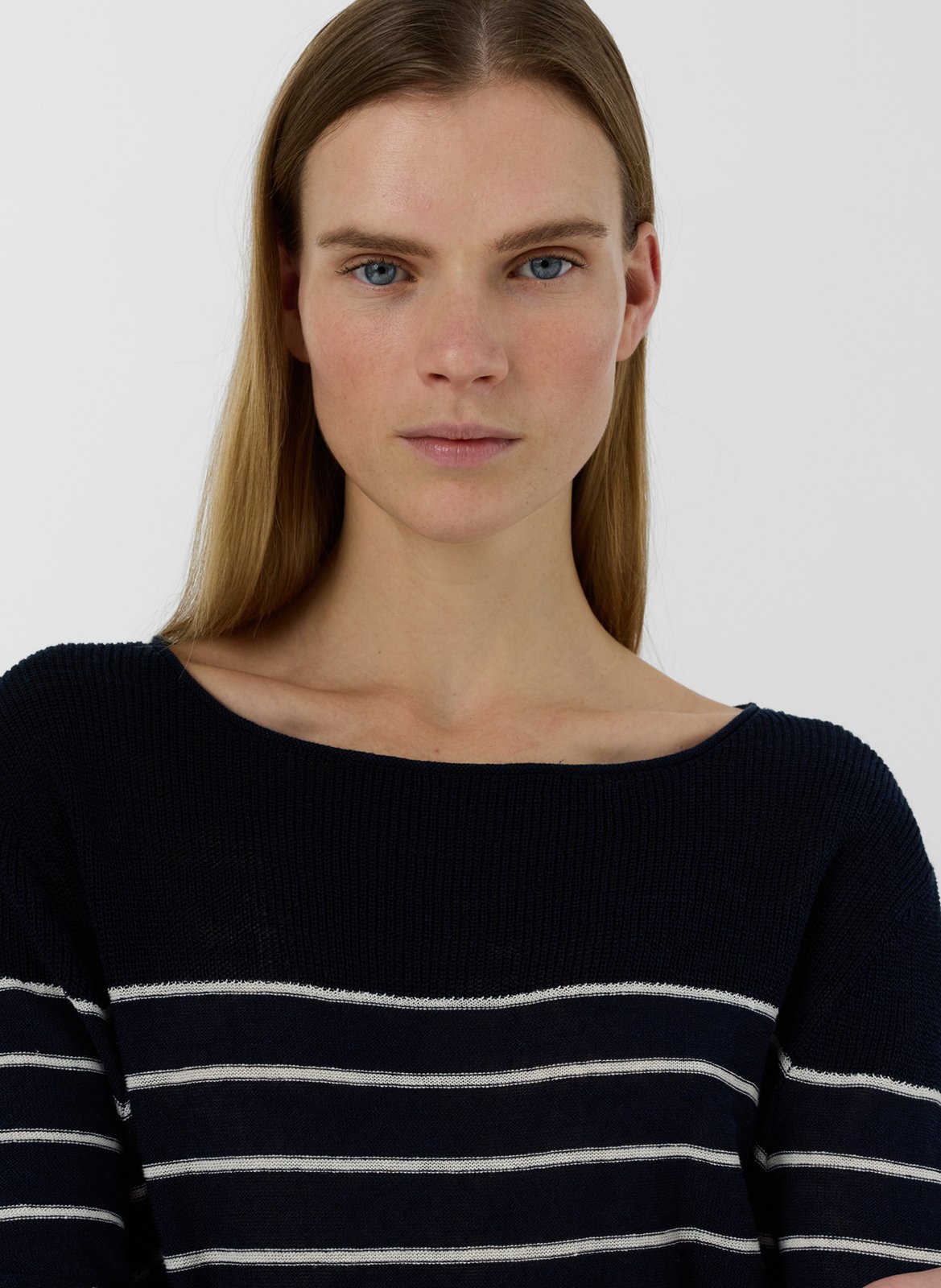 Straight boat neck striped linen blend sweater GERARD DAREL Blue