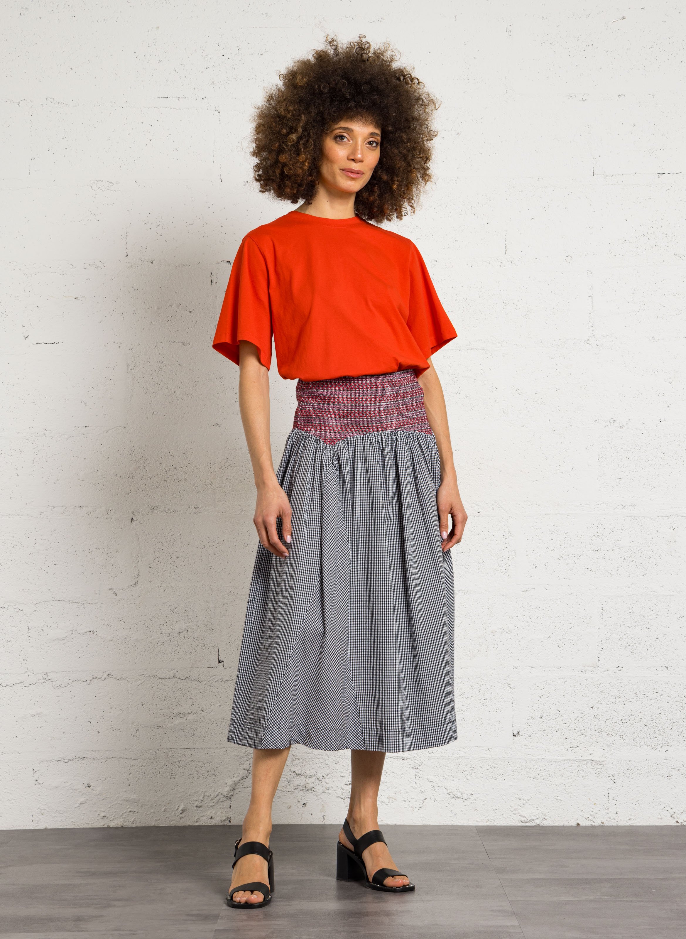 Tee-shirt boxy cropped col rond en coton DES PETITS HAUTS Rouge
