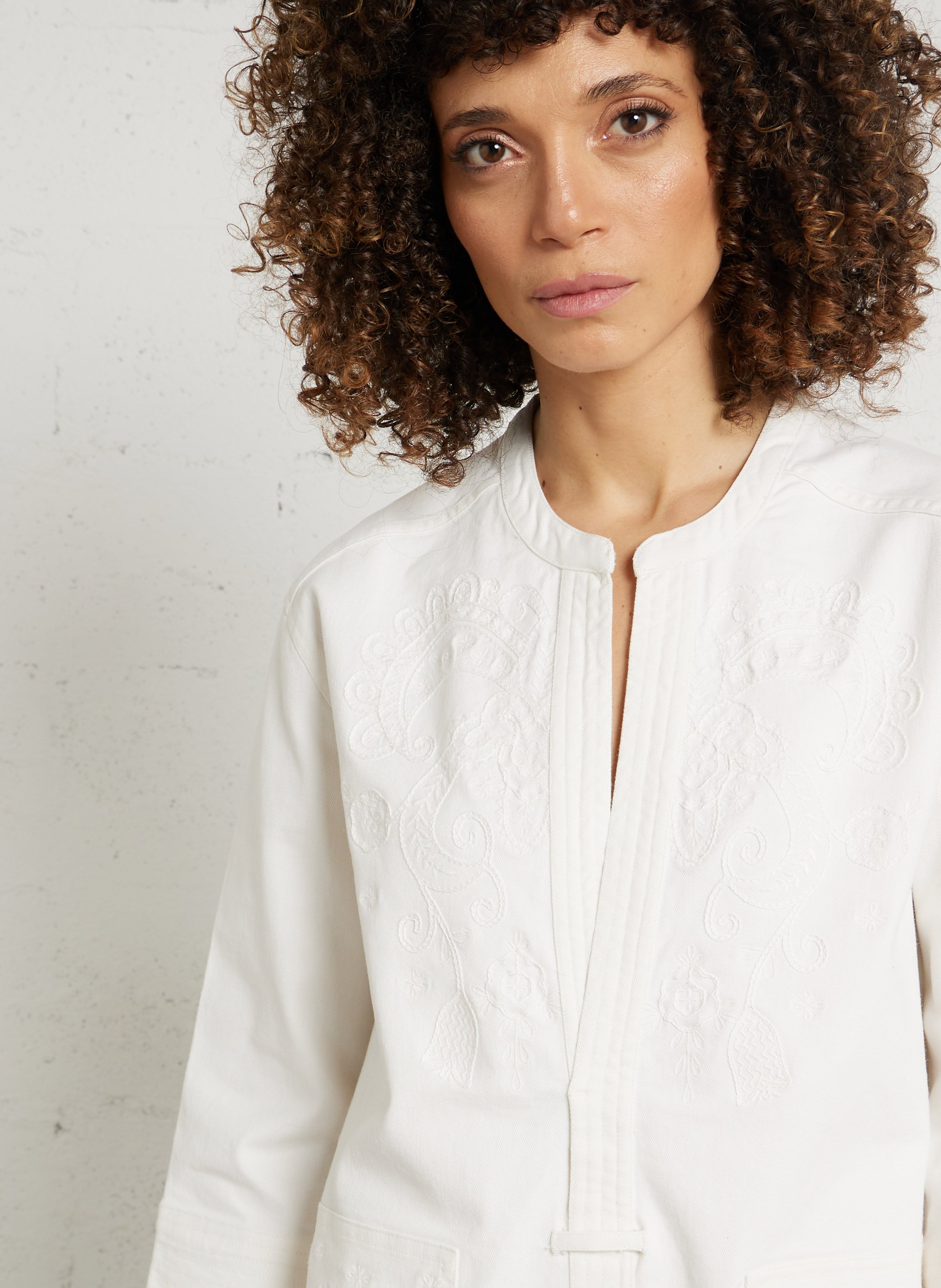 Robe courte col tunisien en coton mélangé LOUISE MISHA Blanc