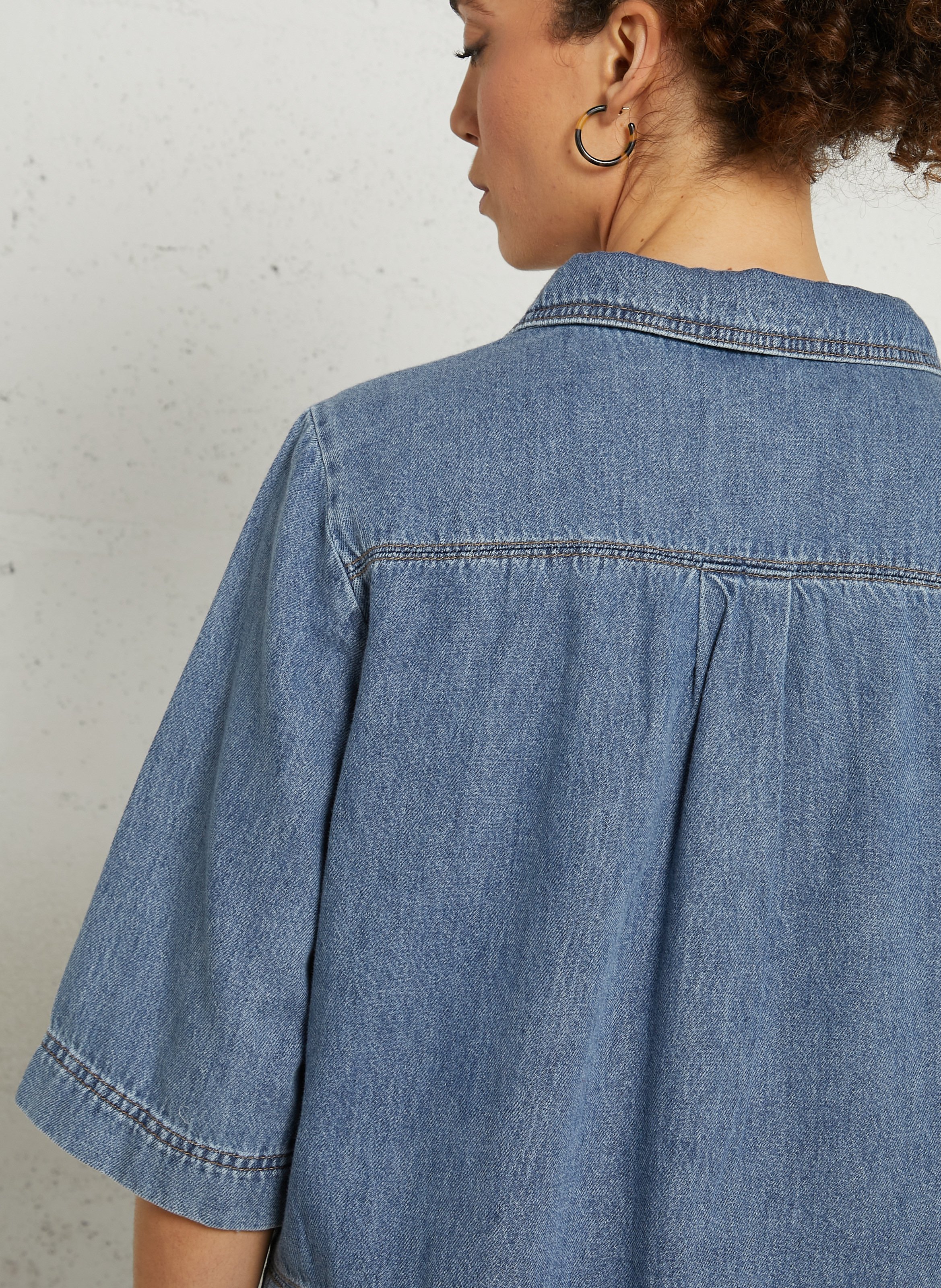 Wijd katoenen kort jurkje MAISON 123 Blauw