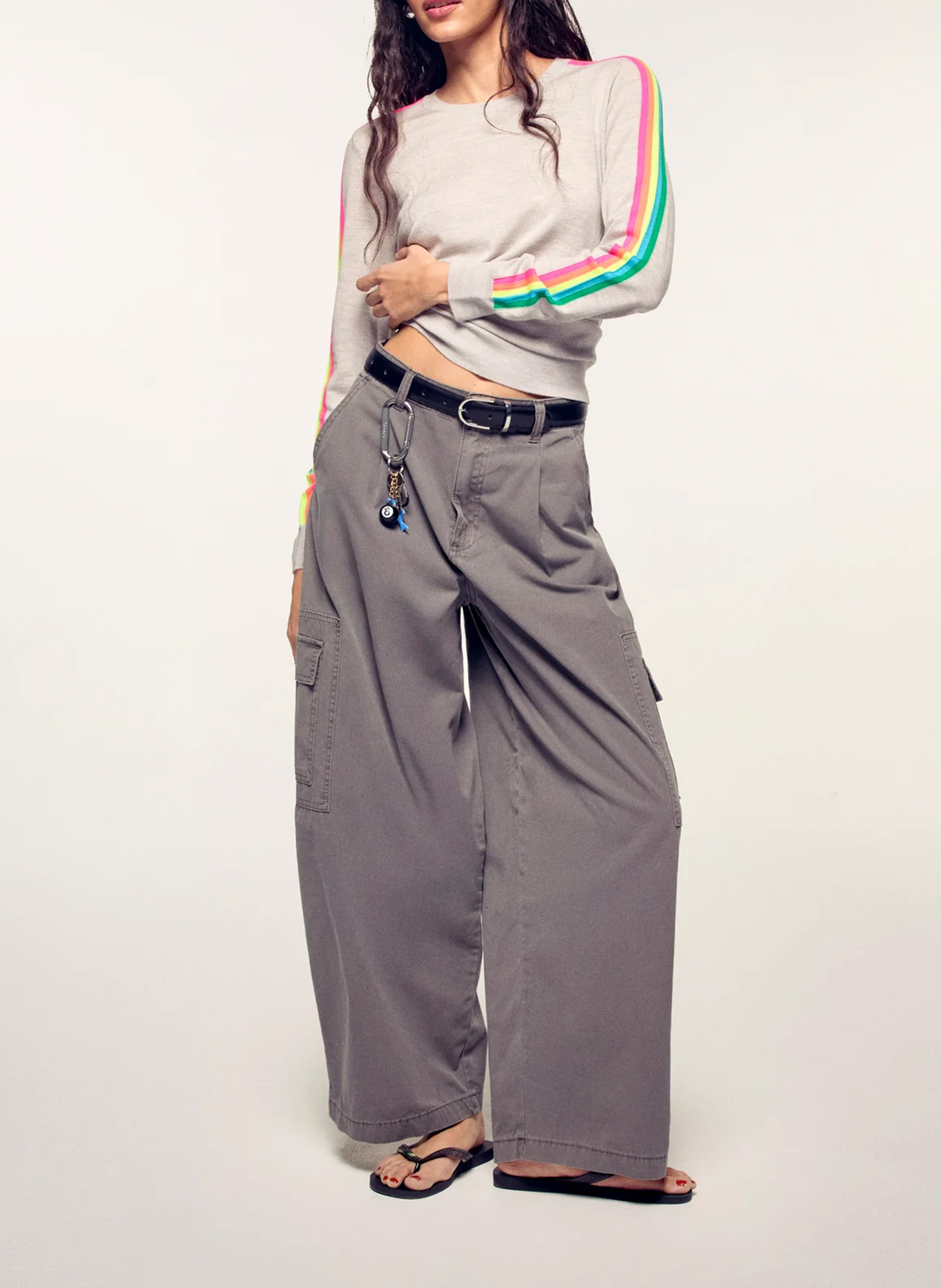 Round neck straight striped merino wool sweater FROM FUTURE Grey