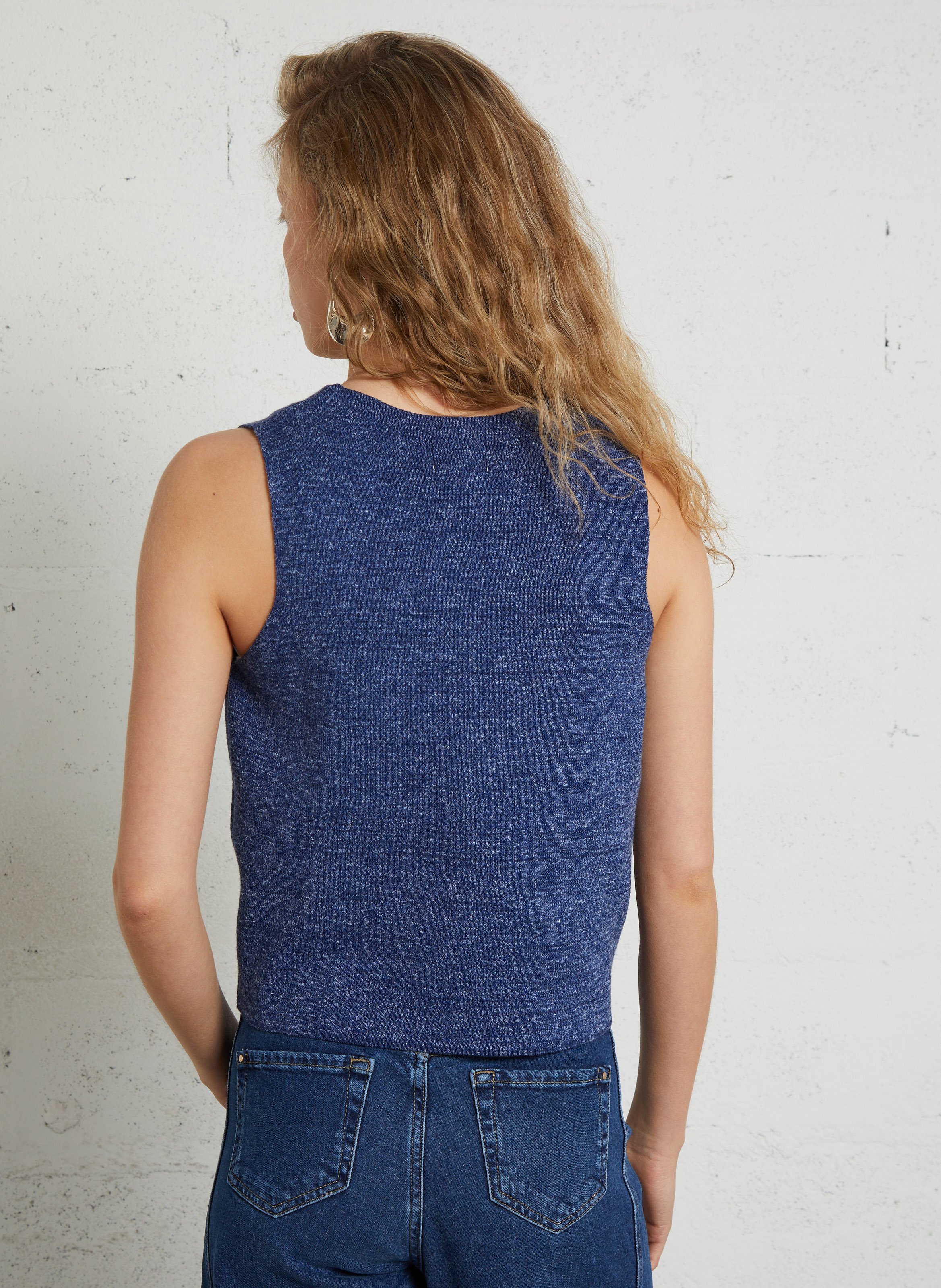 Straight cotton-blend V-neck cardigan MAISON 123 Blue