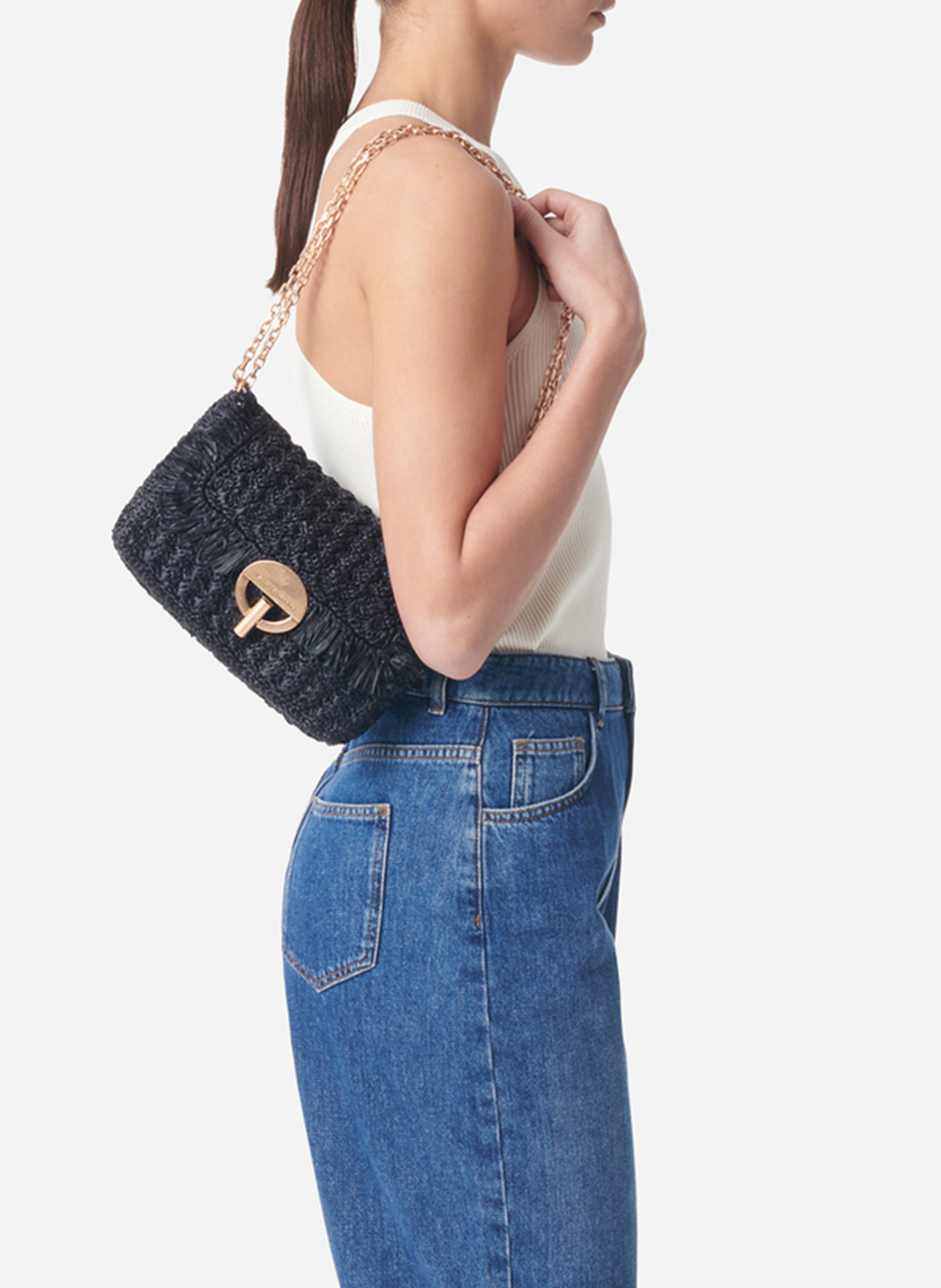 Umhängetasche aus Bast VANESSA BRUNO Schwarz