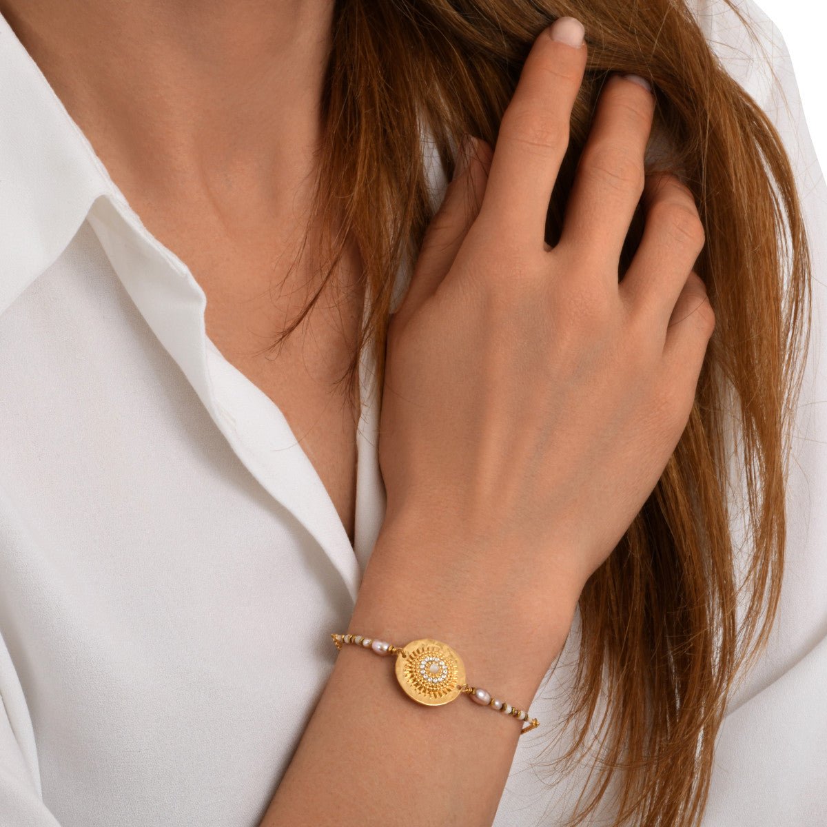 Adjustable fine bracelet   gold-plated SATELLITE PARIS White