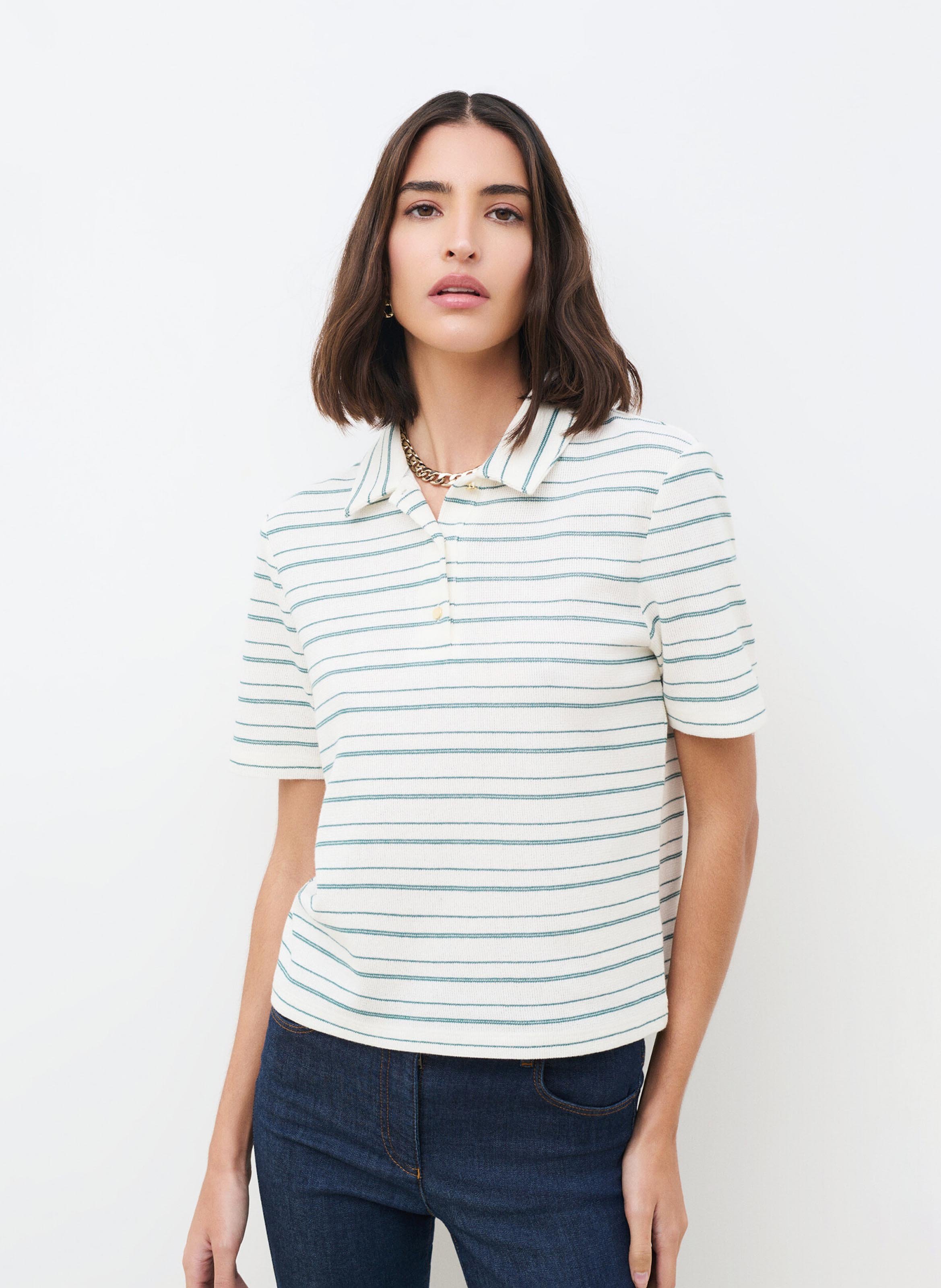 Short-sleeved cotton-blend polo shirt CAROLL Green