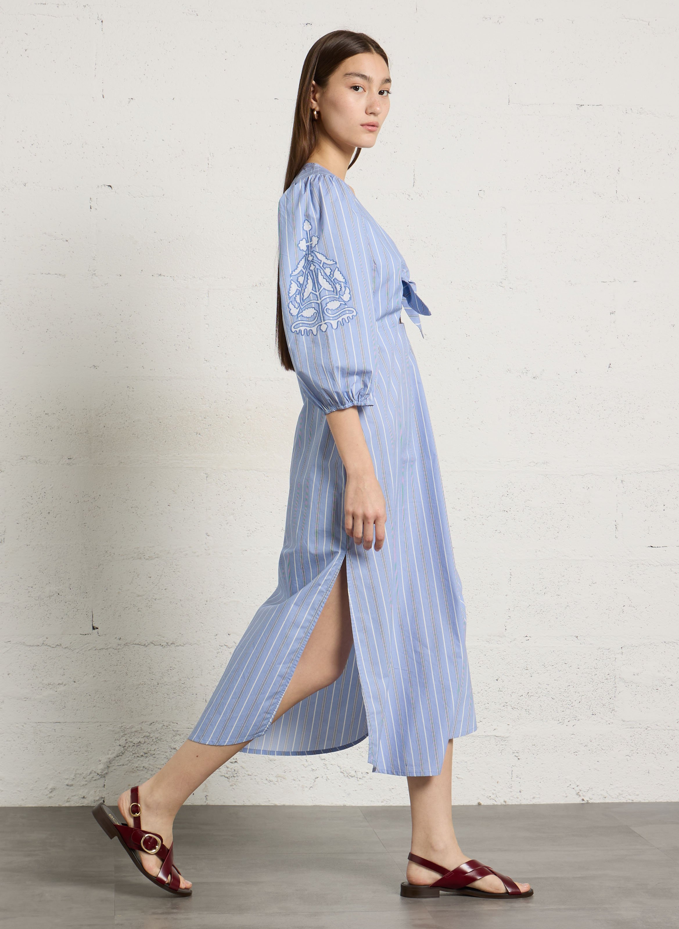 Robe midi ample rayée en coton LOUISE MISHA Bleu