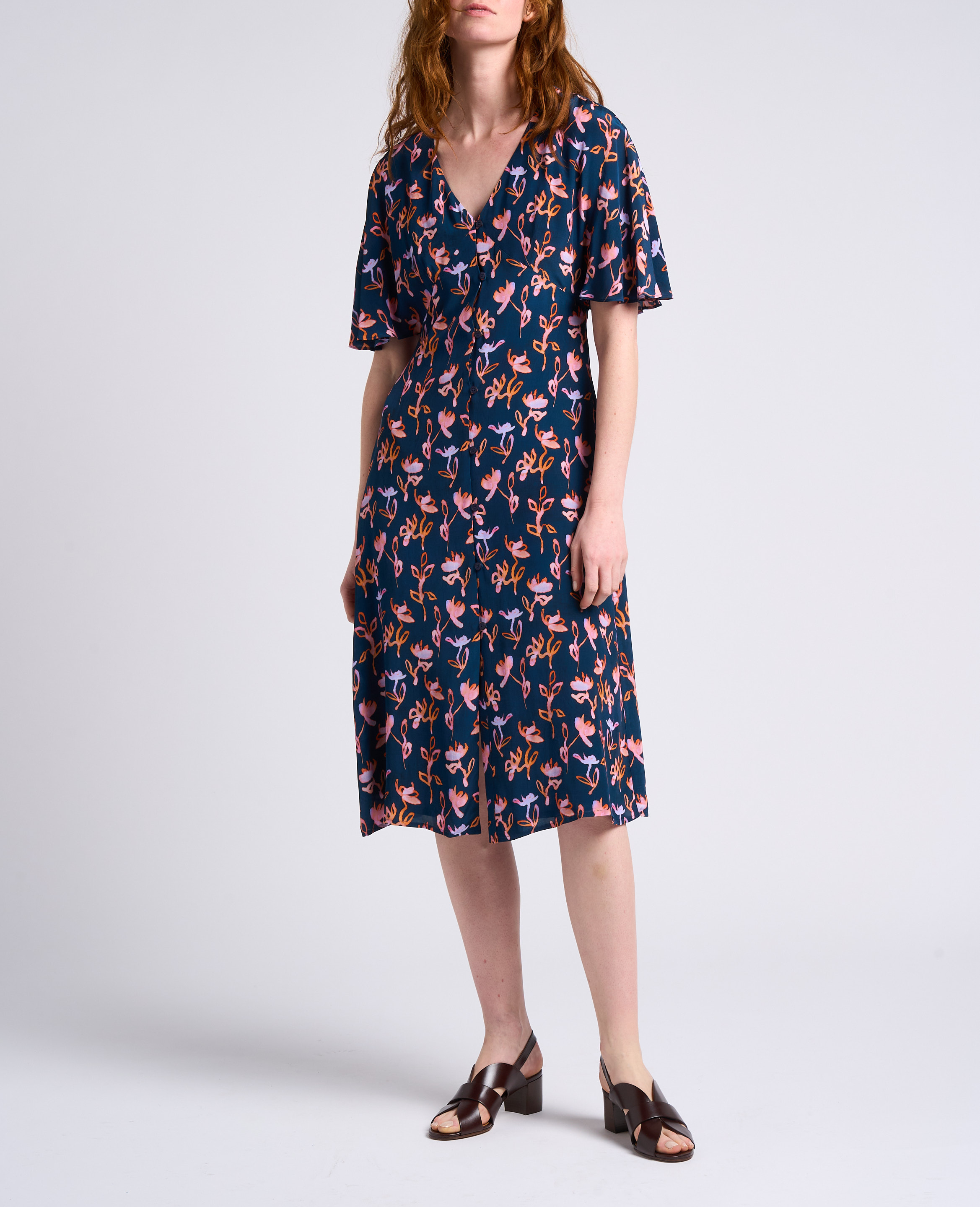 Geblümtes Midikleid mit V-Ausschnitt PAUL SMITH Blau