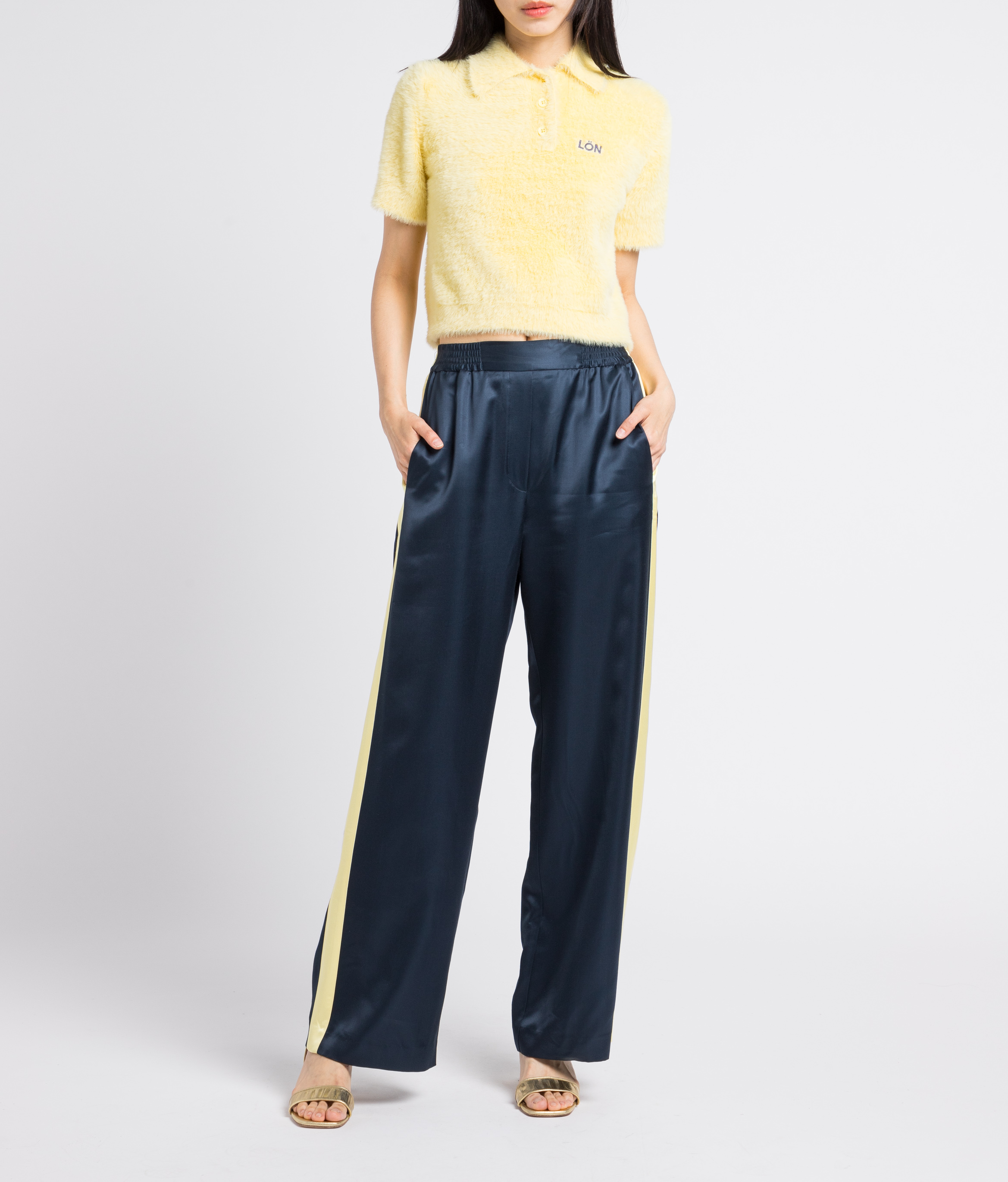 Pantalon large satiné MARGAUX LONNBERG Bleu