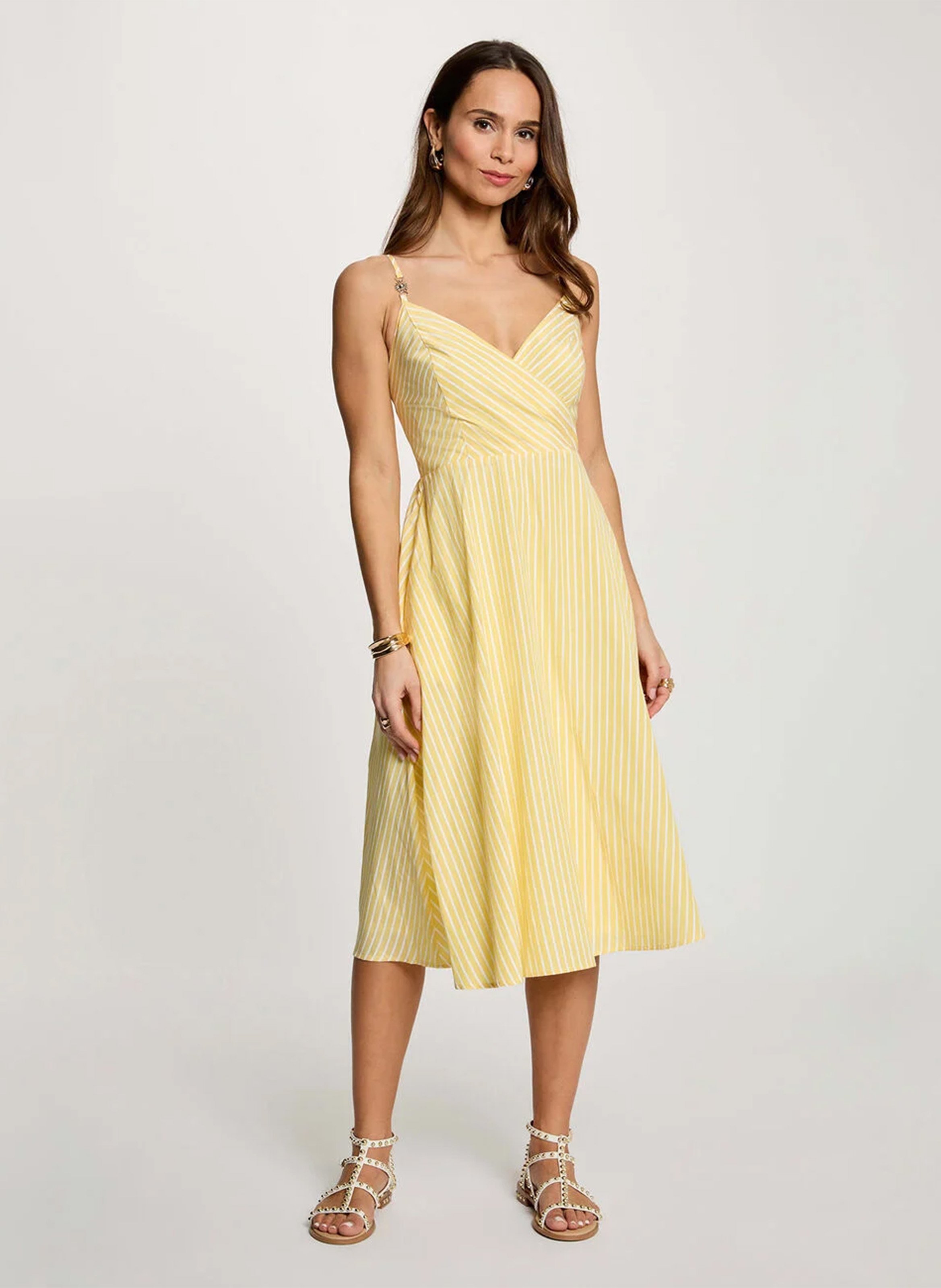 Striped wrap-over midi dress MORGAN Yellow
