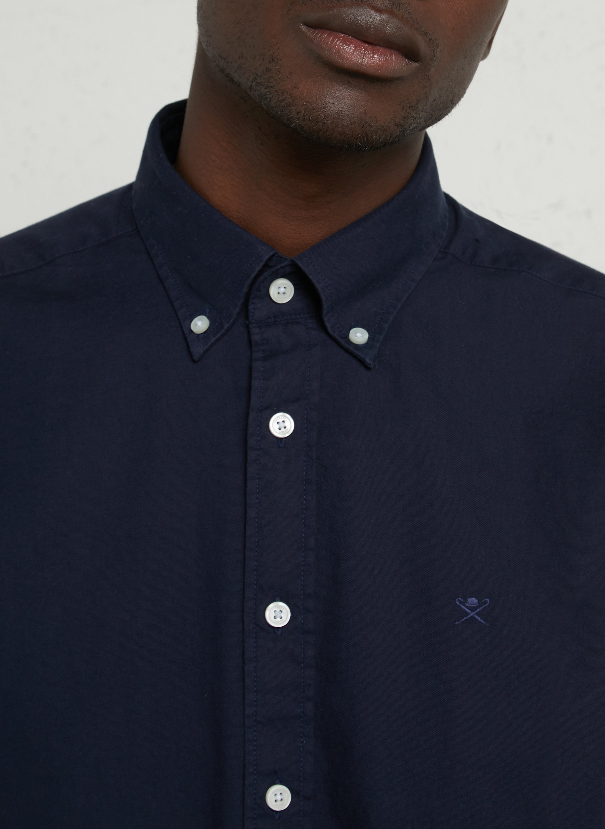 Chemise tailored-fit col américain en coton HACKETT Bleu