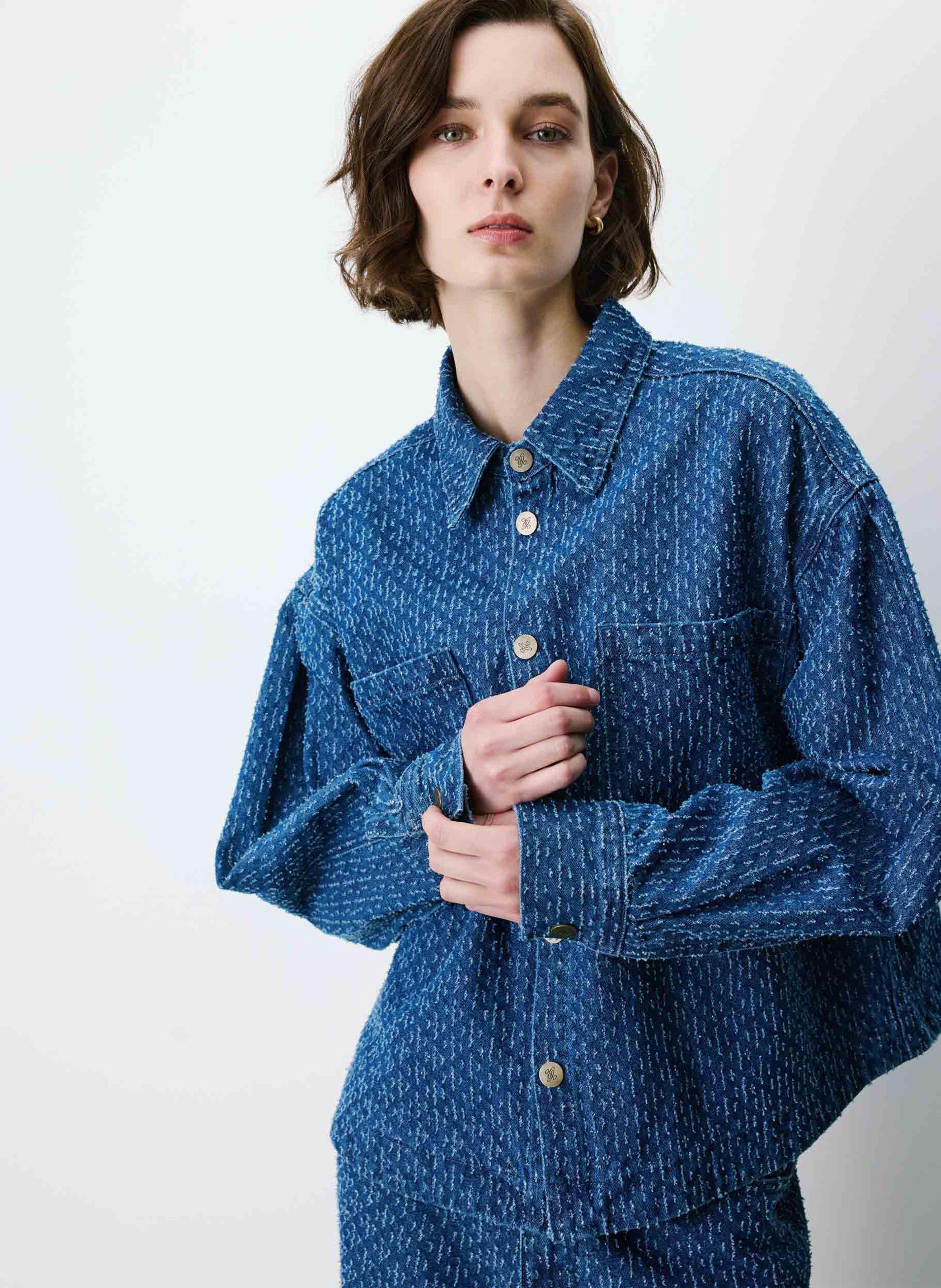 Oversized printed cotton shirt with classic collar GRACE ET MILA Blue