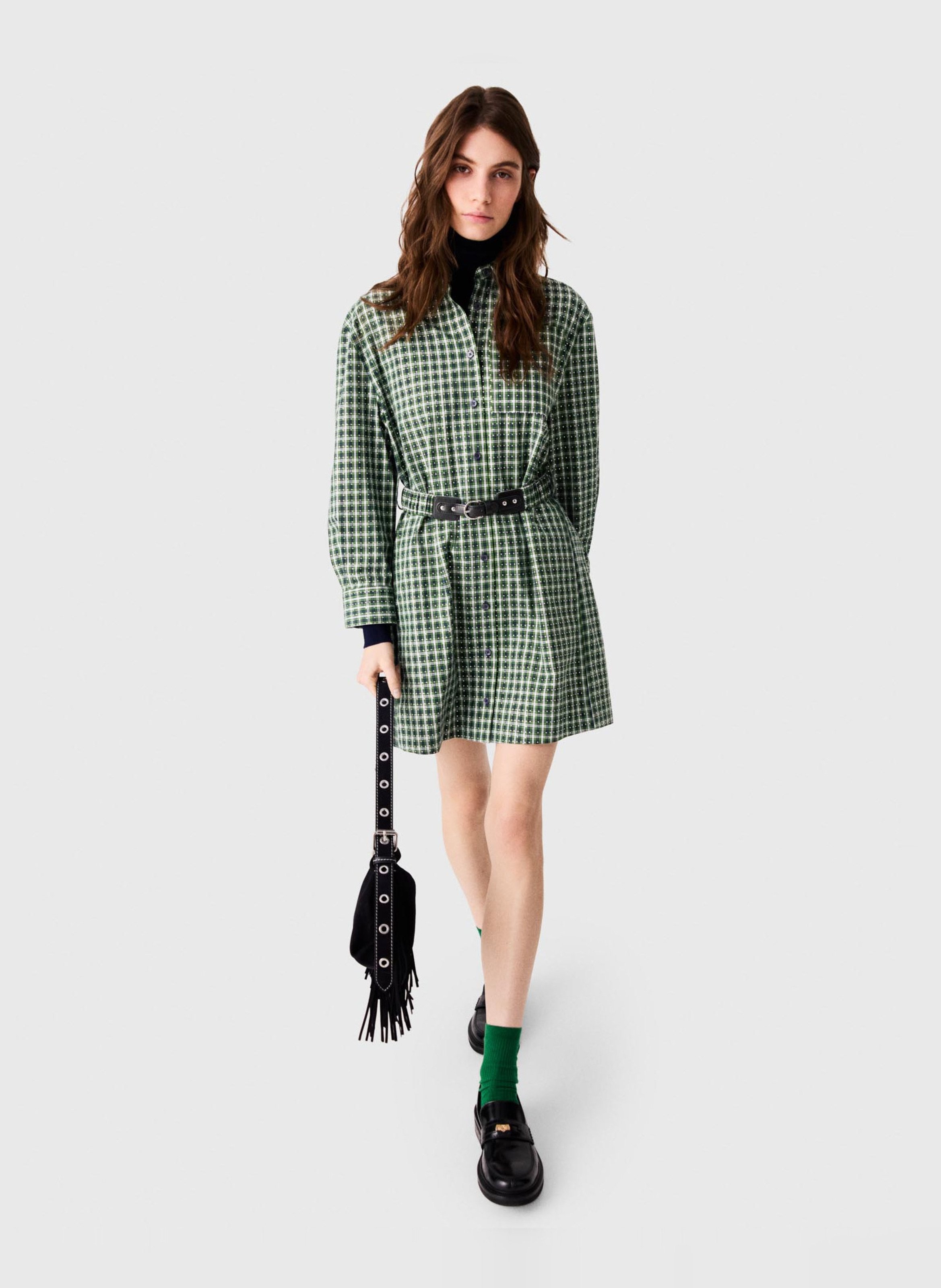 Robe chemise courte en coton MAJE Vert
