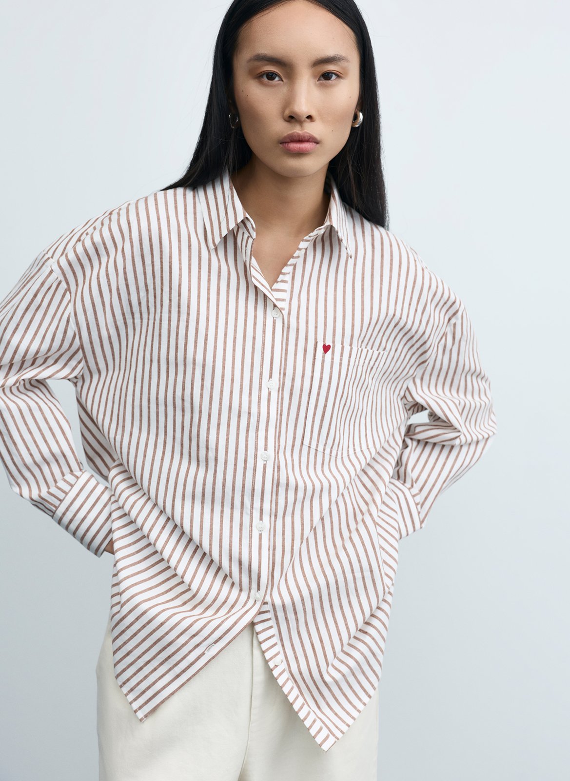 Oversized organic cotton shirt with classic collar VILA White