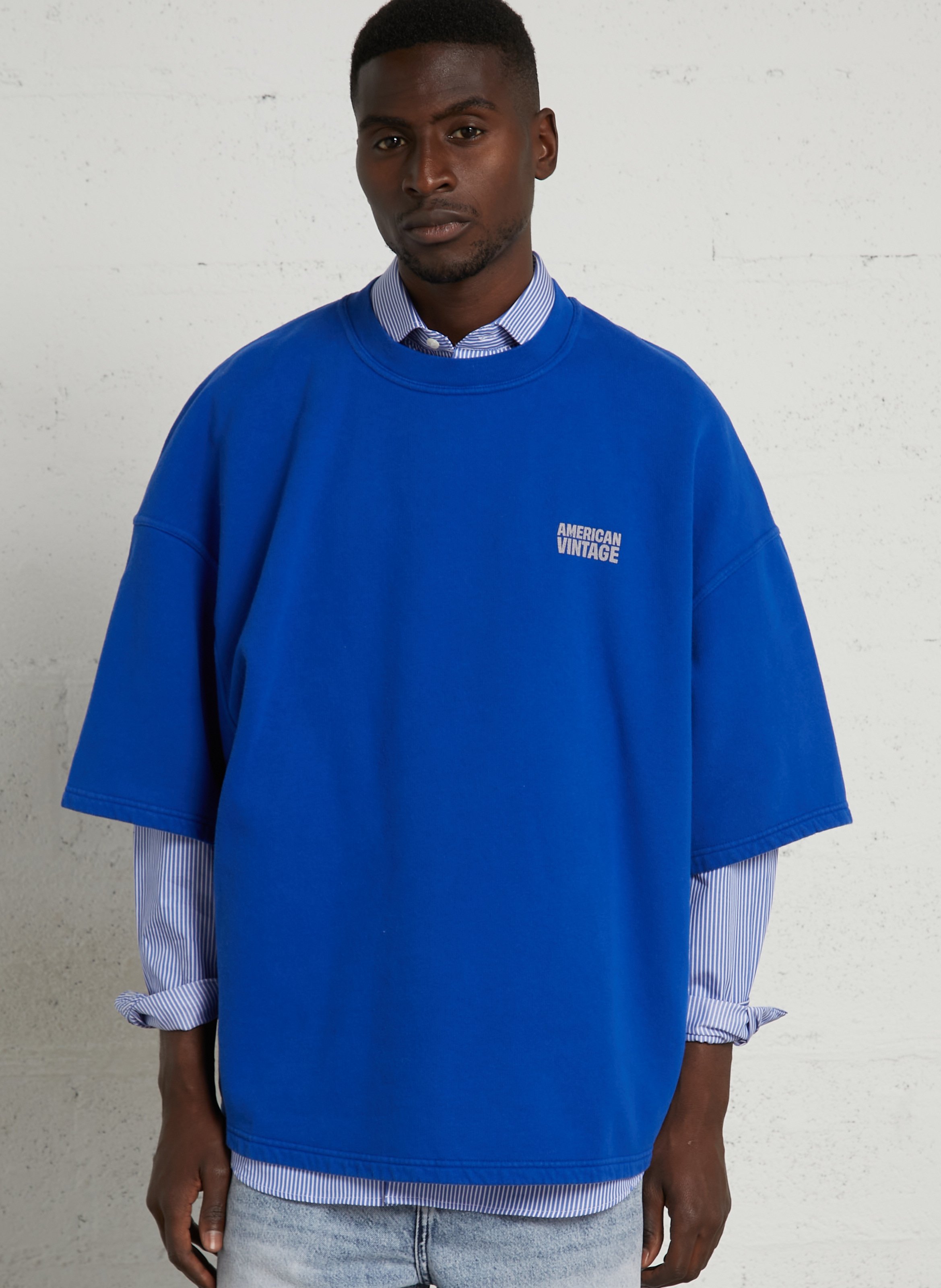 Kurzärmliger Baumwollpullover AMERICAN VINTAGE Blau