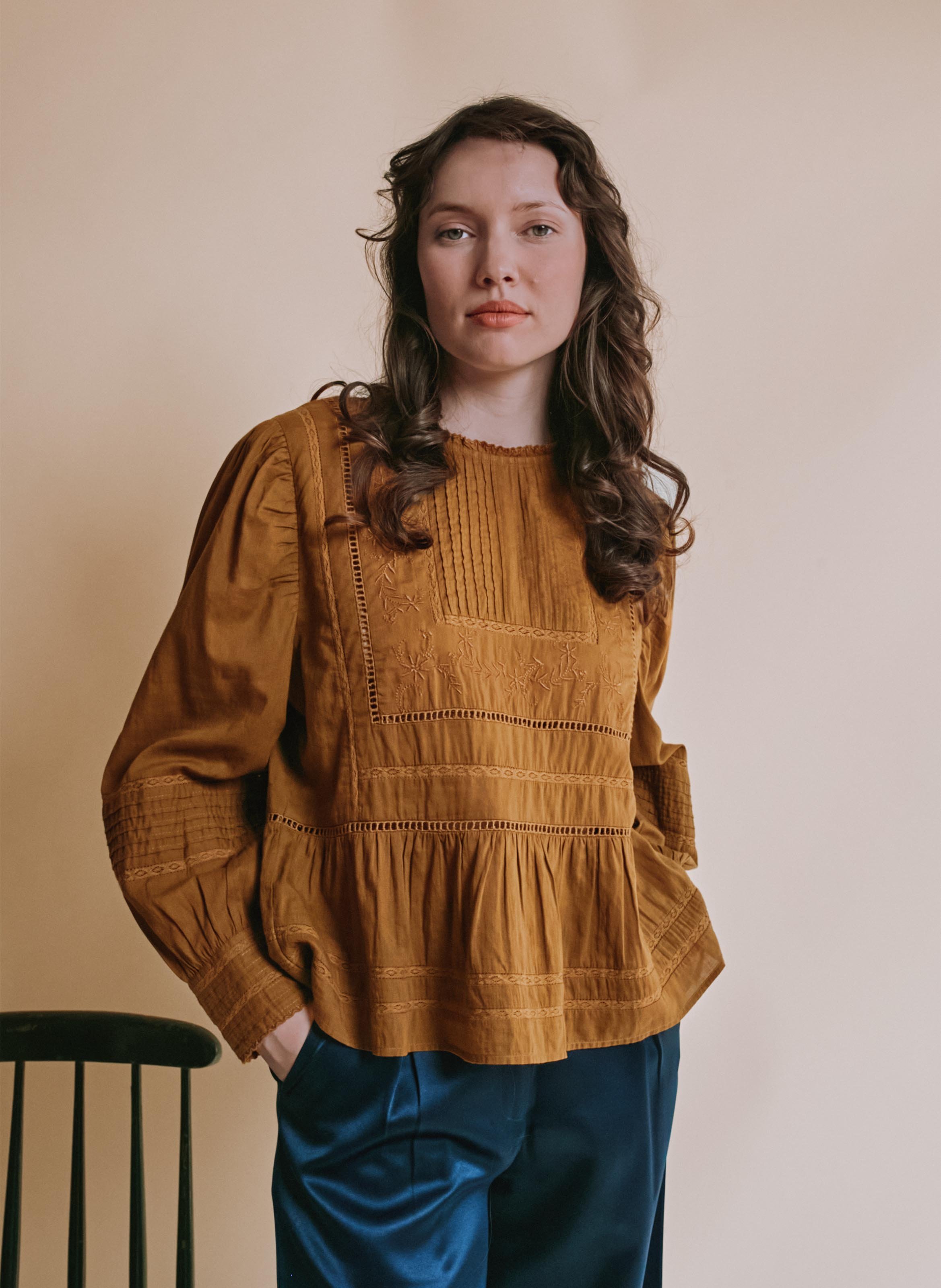 Baumwollbluse mit Rundhalskragen EMILE ET IDA Grun