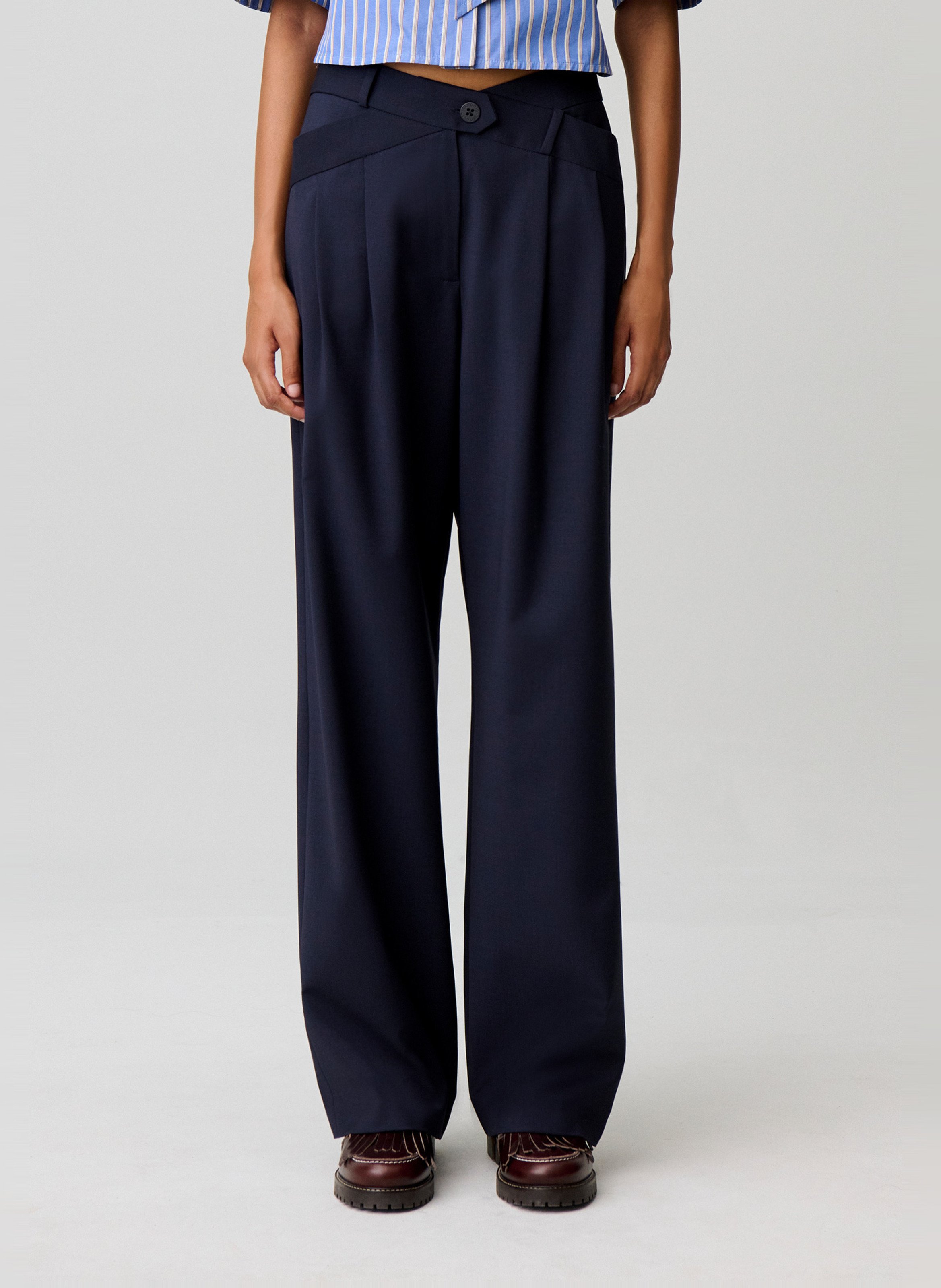 Pantalon tailleur ample uni en laine mélangée CLAUDIE PIERLOT Bleu
