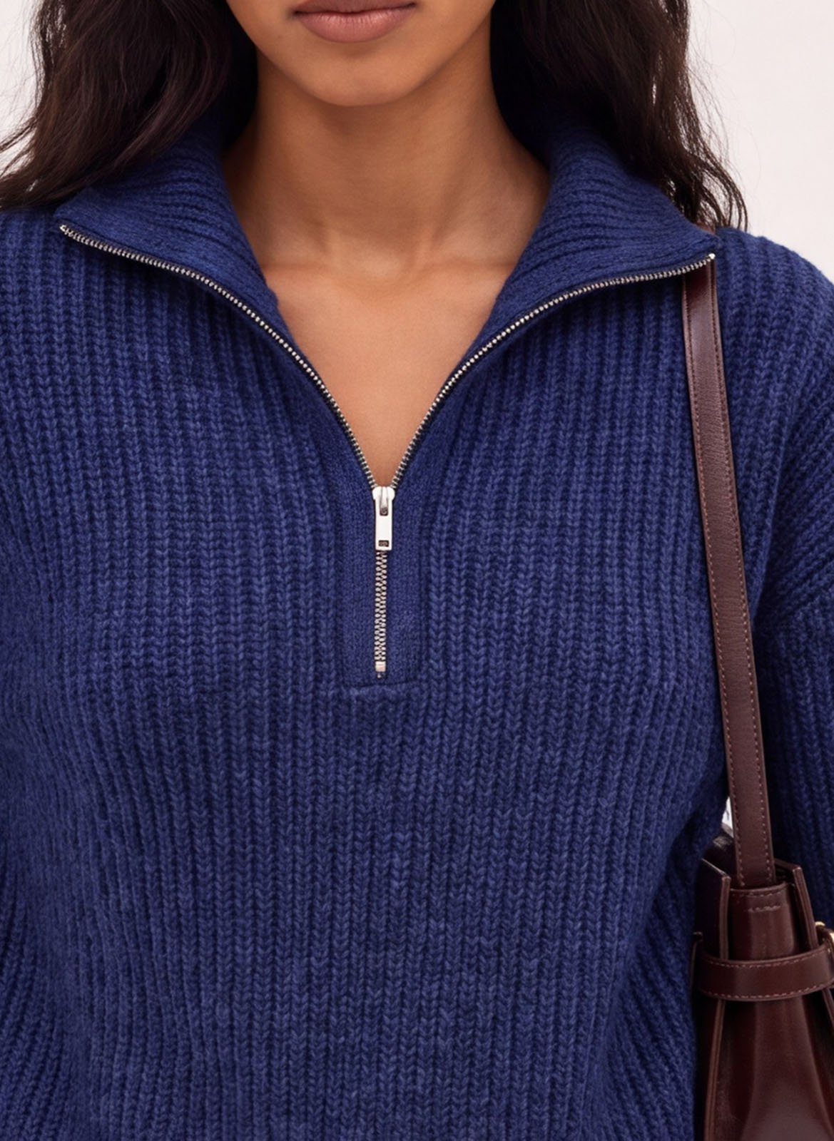 Pull droit col montant zippé en maille KOOKAI Bleu
