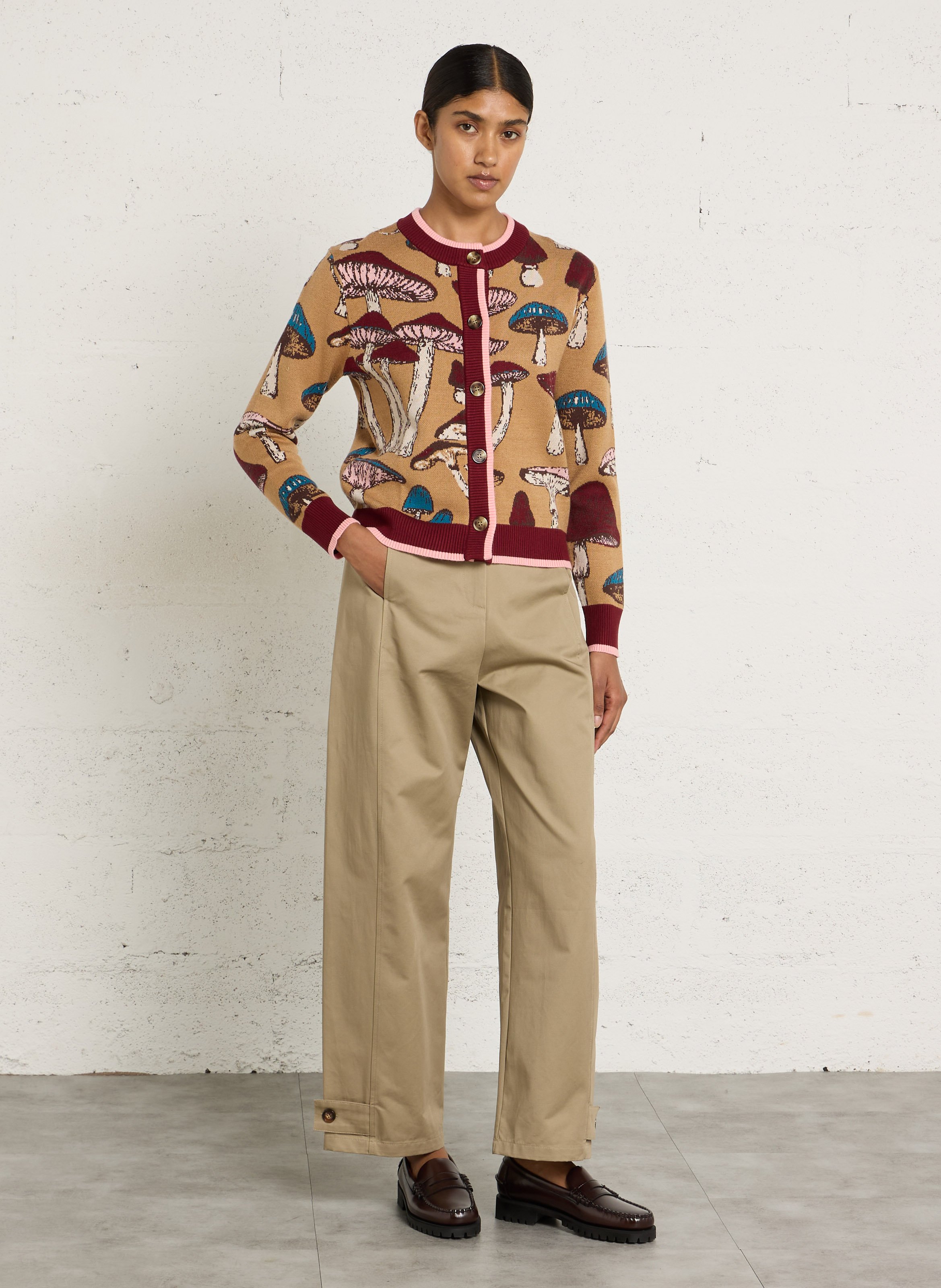 Straight printed cardigan NEVER FULLY DRESSED Brown