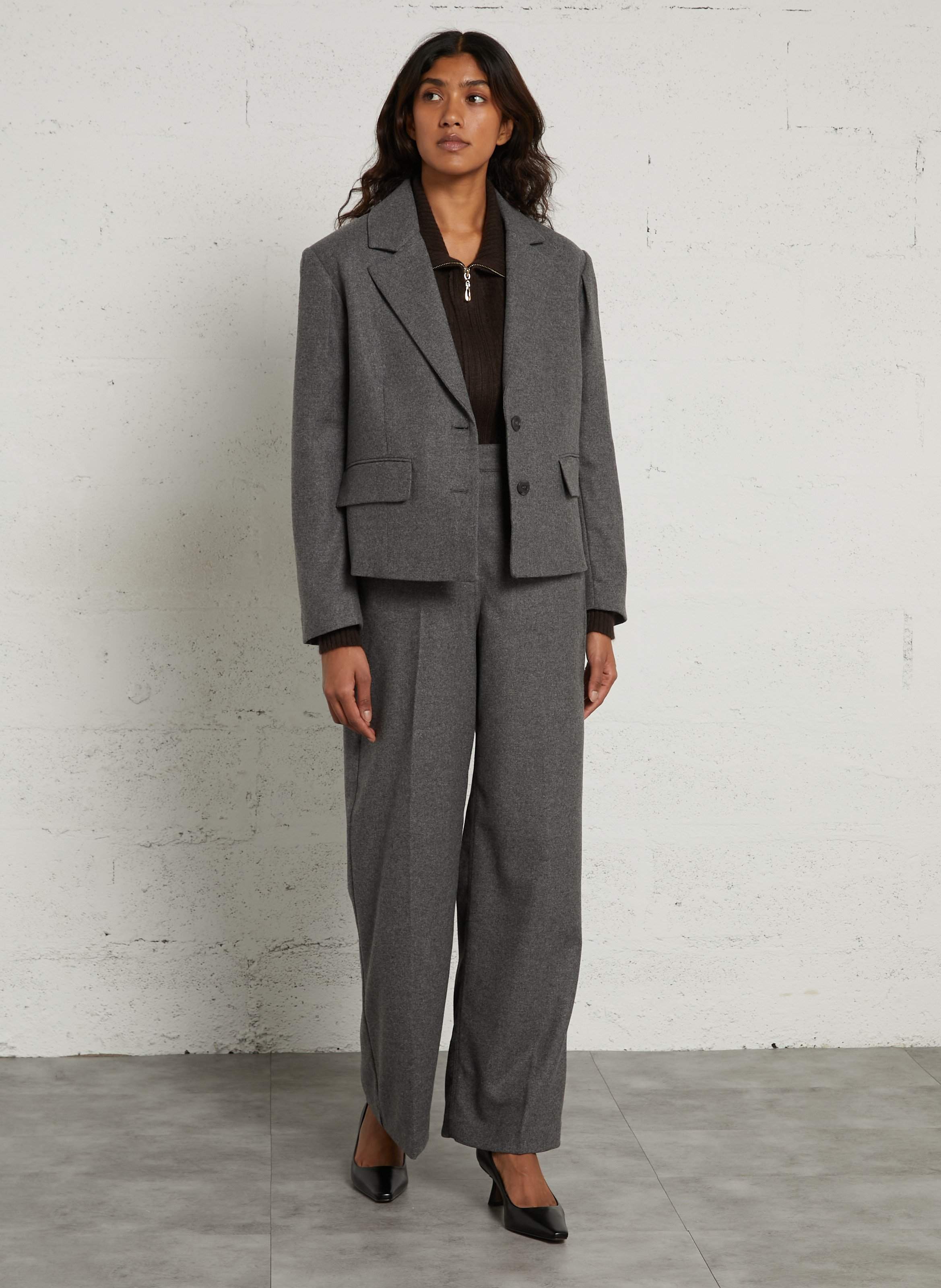 Pantalon large en laine mélangée MOMONI Gris