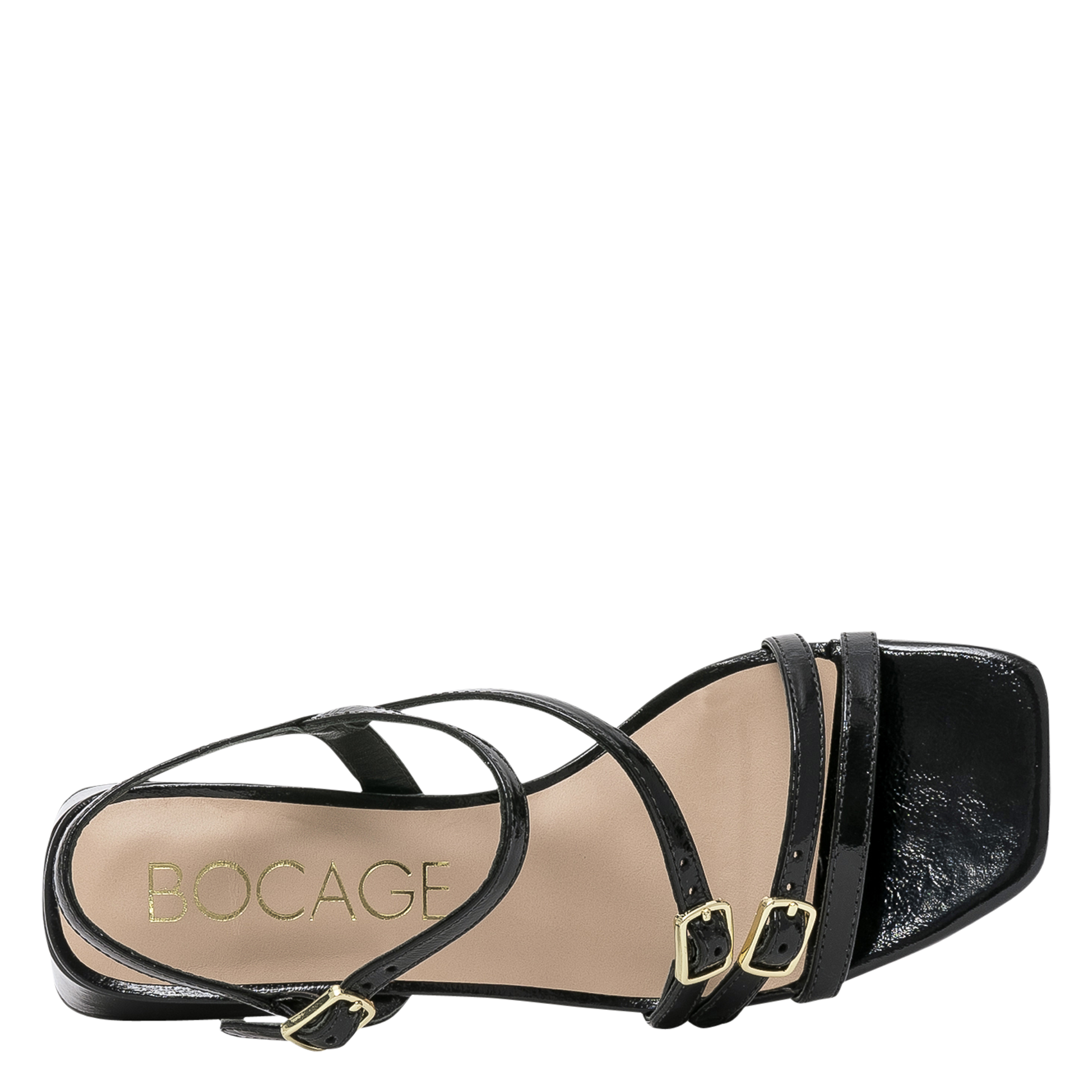 Offene Glattledersandalen mit niedrigem Absatz BOCAGE Schwarz