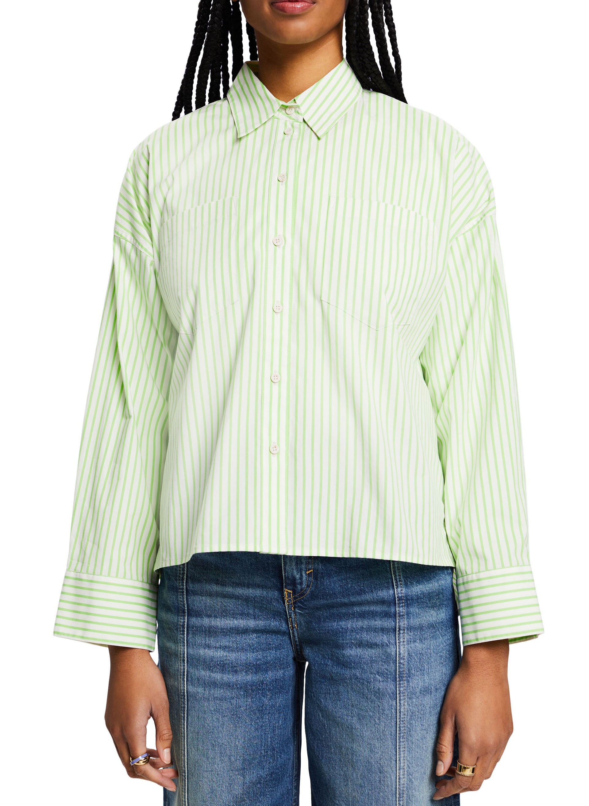 Ruimvallende, gestreepte blouse met klassieke kraag | katoenblend ESPRIT