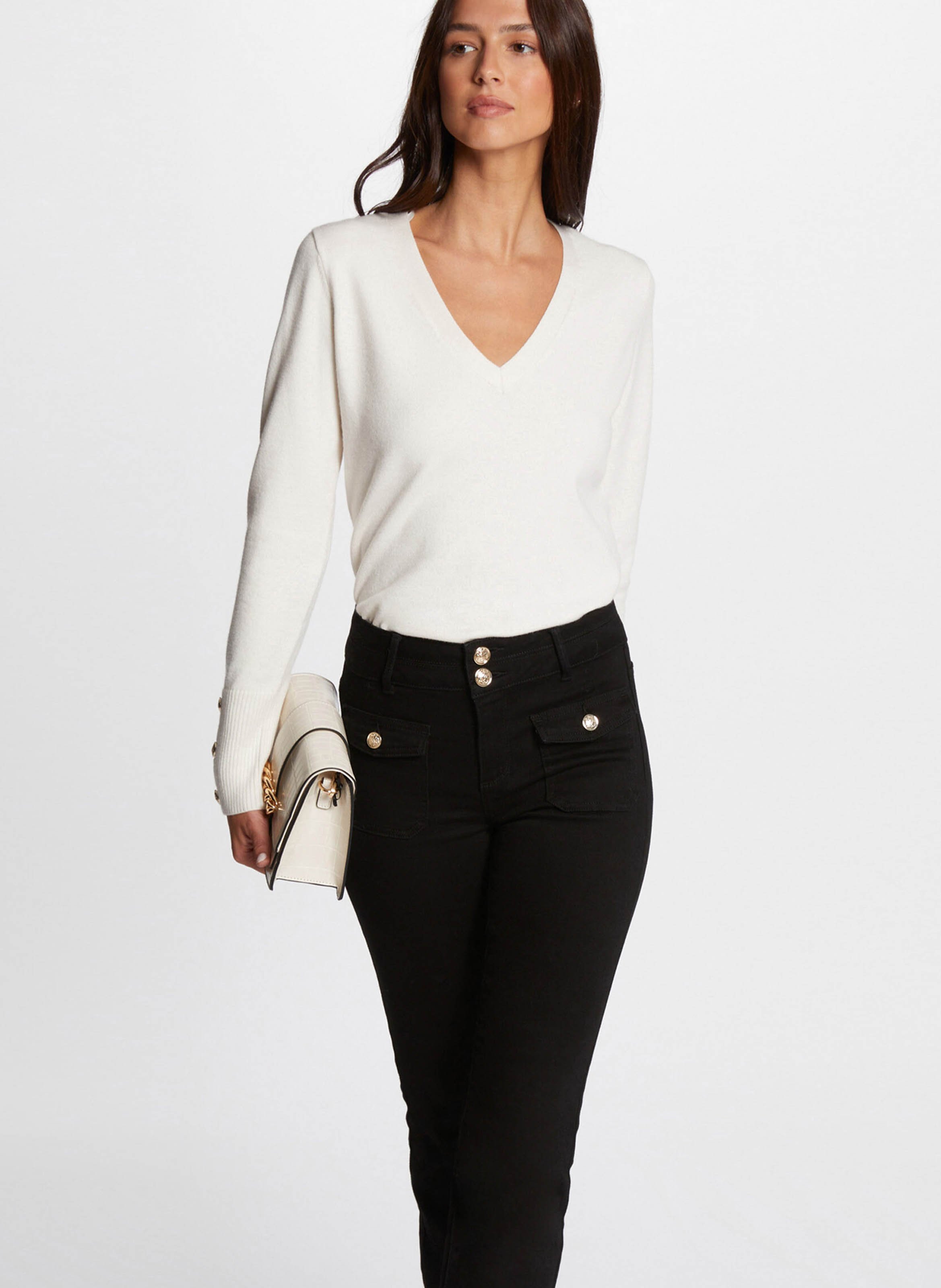 Pull droit col V MORGAN Beige