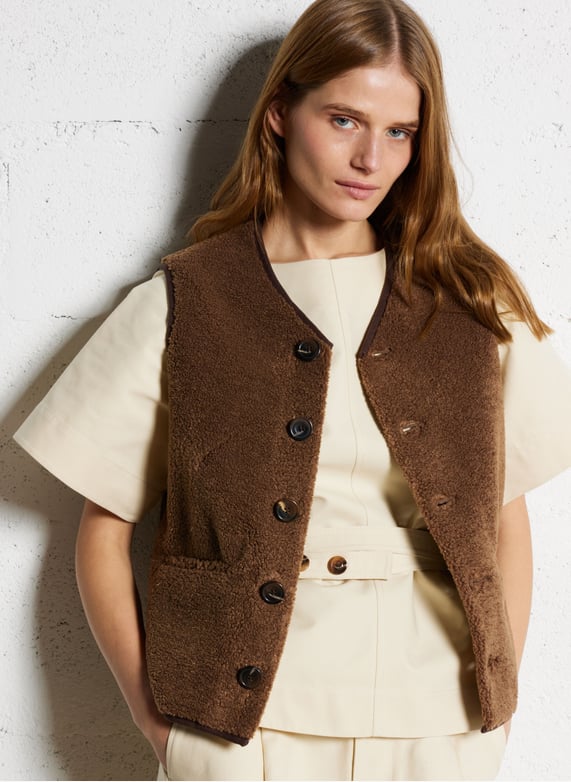 Gilet Sans Manches En Fausse Peau De Mouton Pour Femme - Doublé Chaud, Style Luxe, Pour Hiver