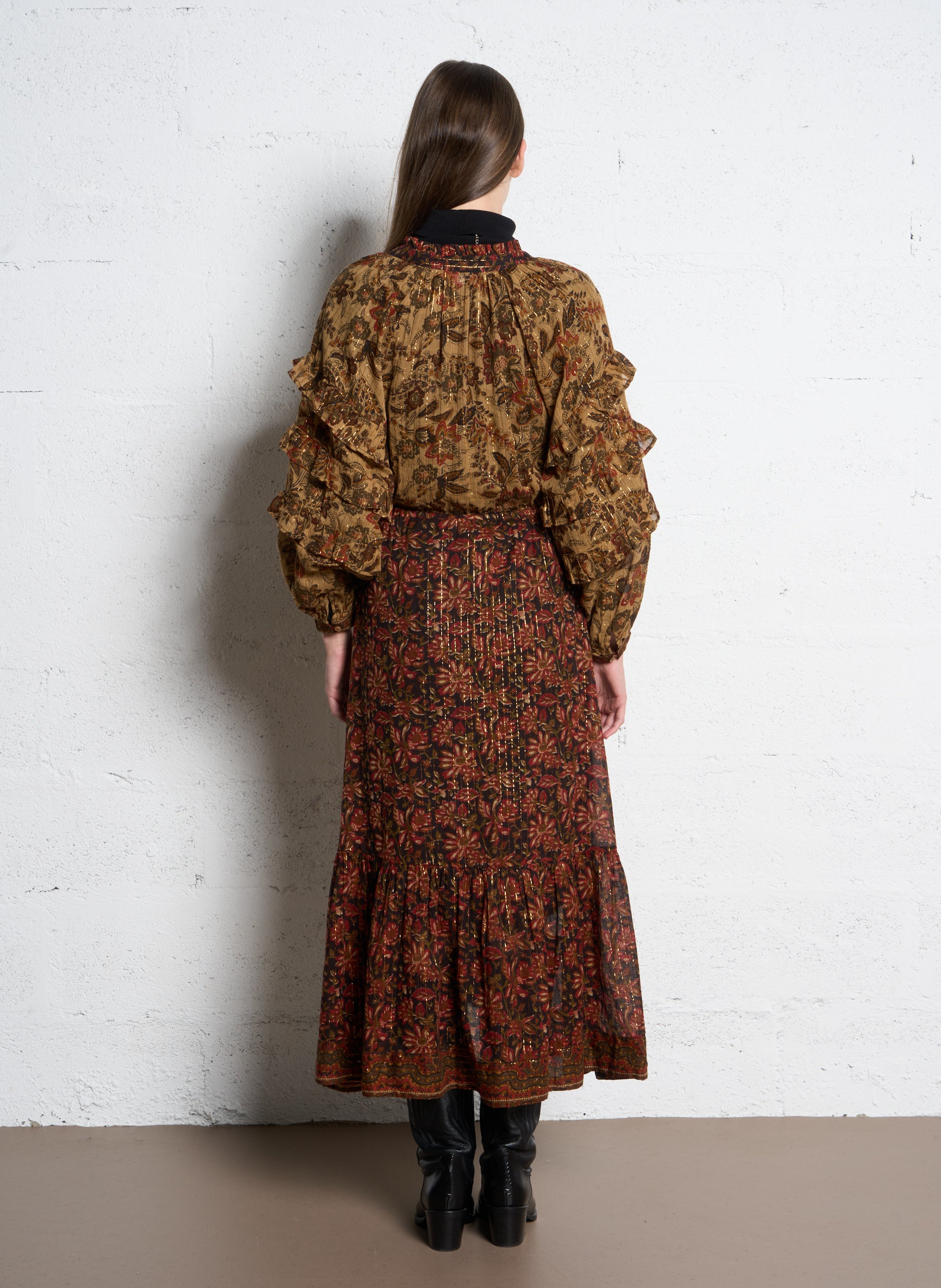 Flared long cotton-blend dress MAISON HOTEL Orange