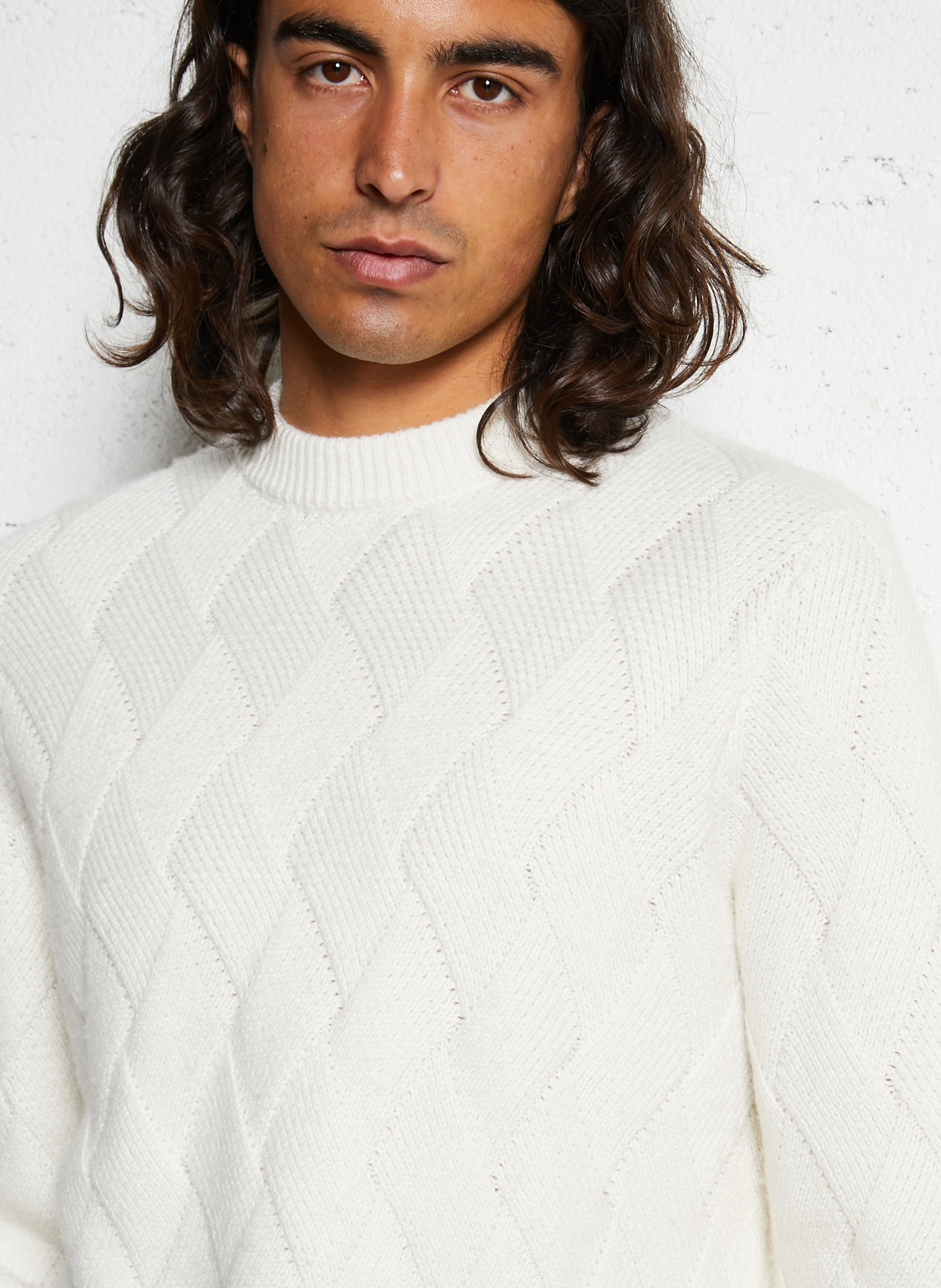 Straight knit sweater with braided effect IKKS White